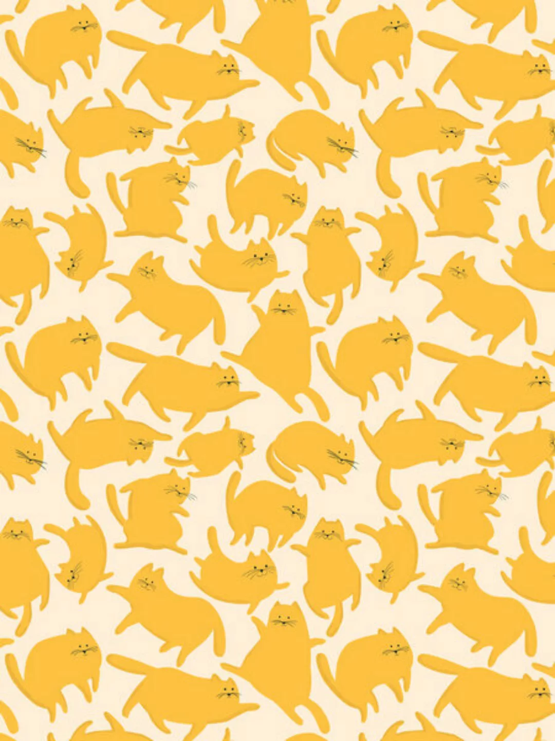 Poster / Leinwandbild - Yellow Cats Pattern günstig online kaufen