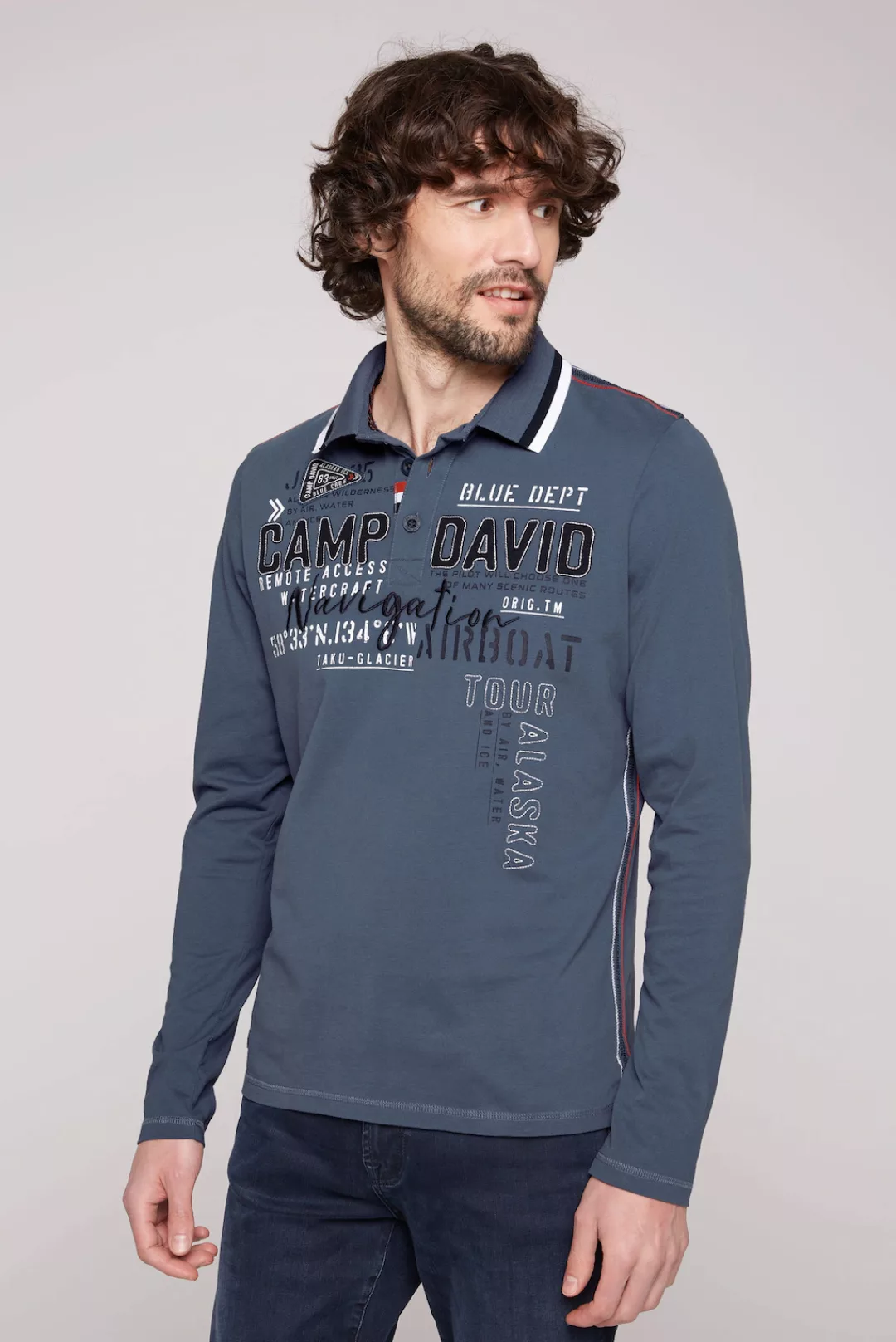 CAMP DAVID Langarm-Poloshirt, mit Logo-Applikationen günstig online kaufen