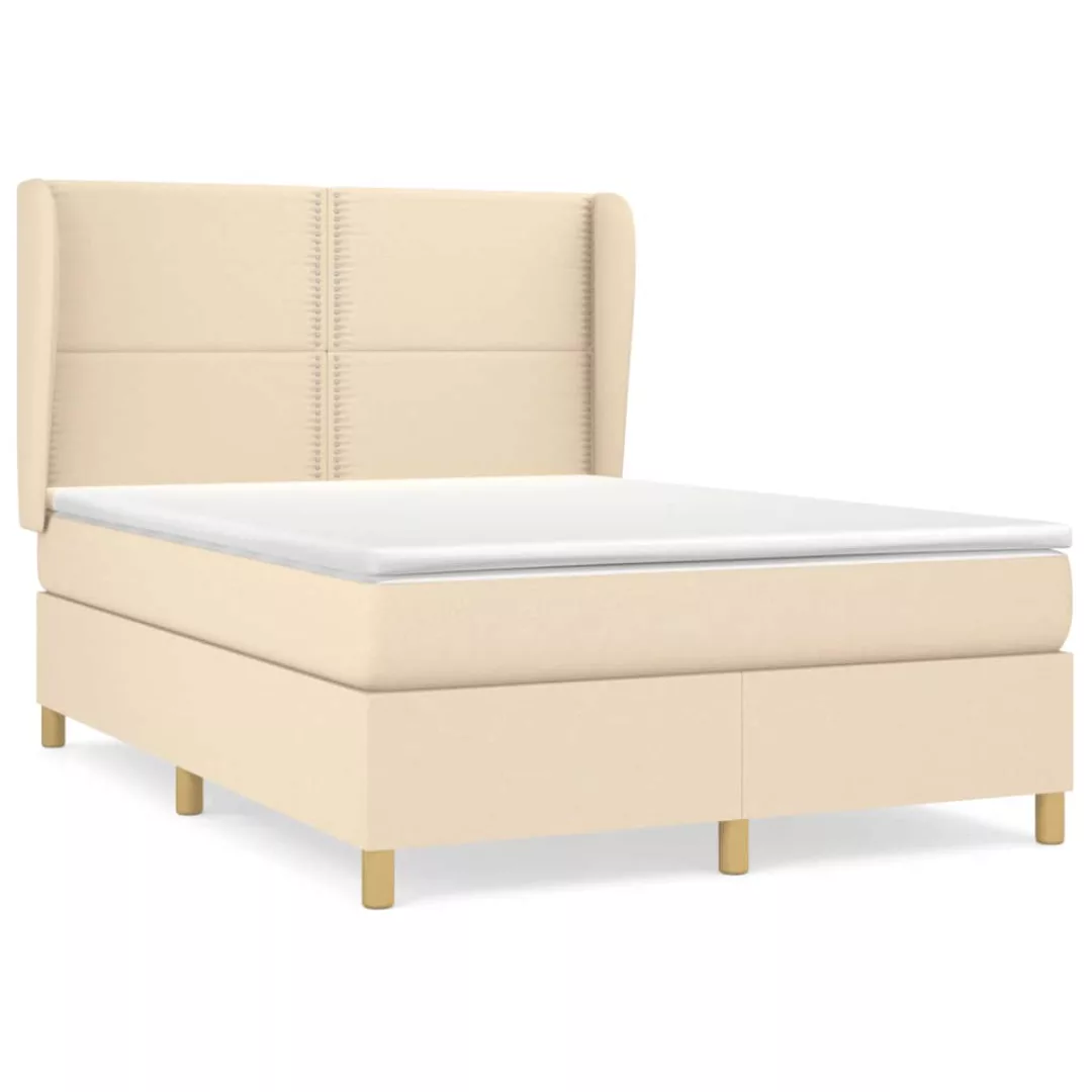 vidaXL Bettgestell Boxspringbett mit Matratze Creme 140x200 cm Stoff Bett B günstig online kaufen