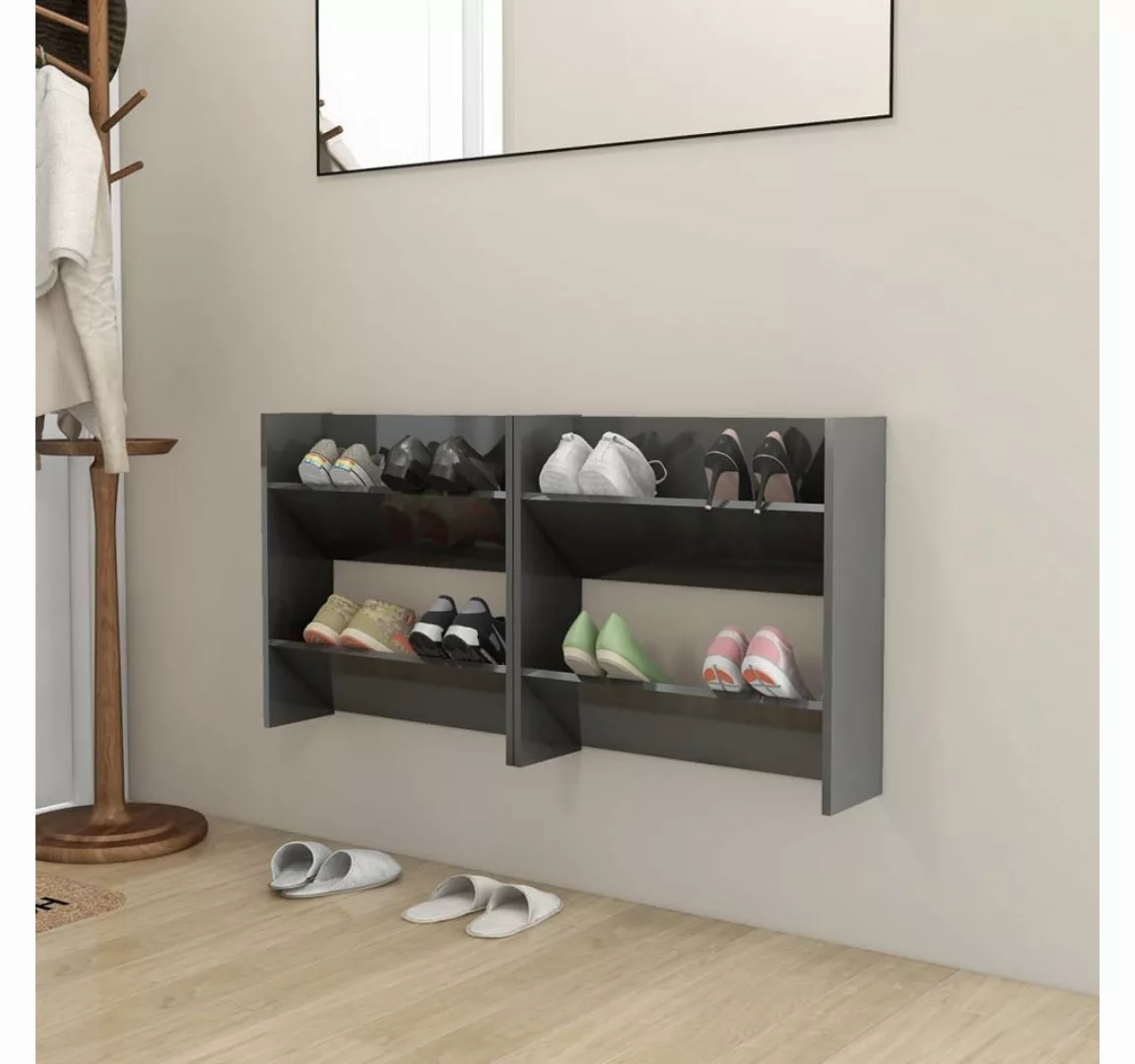 furnicato Hängeschuhschrank Wand-Schuhschränke 2 Stk. Hochglanz-Grau 60x18x günstig online kaufen