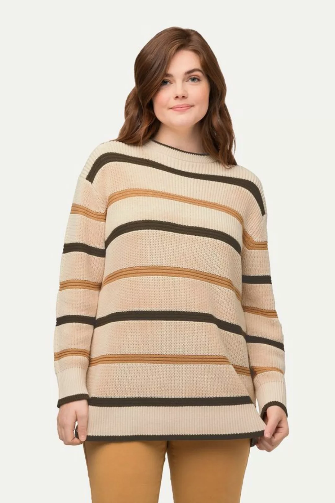 Ulla Popken Strickpullover Pullover Ringel Rundhals Langarm Biobaumwolle günstig online kaufen