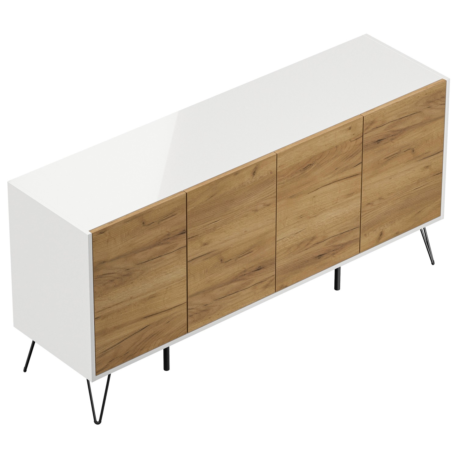 Posseik Sideboard Industrial H Stehend 4 Türen 155 cm Weiß Eiche Front günstig online kaufen
