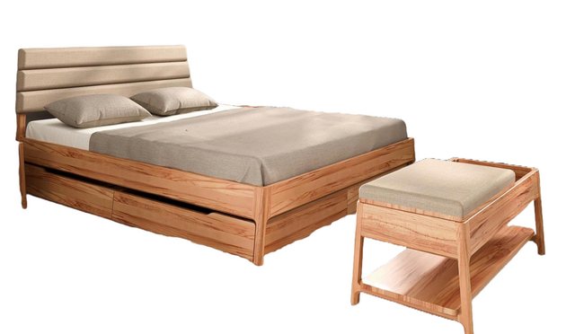 Natur24 Einzelbett Bett Swig 2 Sonderl. 160x210 Kernbuche Polsterkopfteil B günstig online kaufen