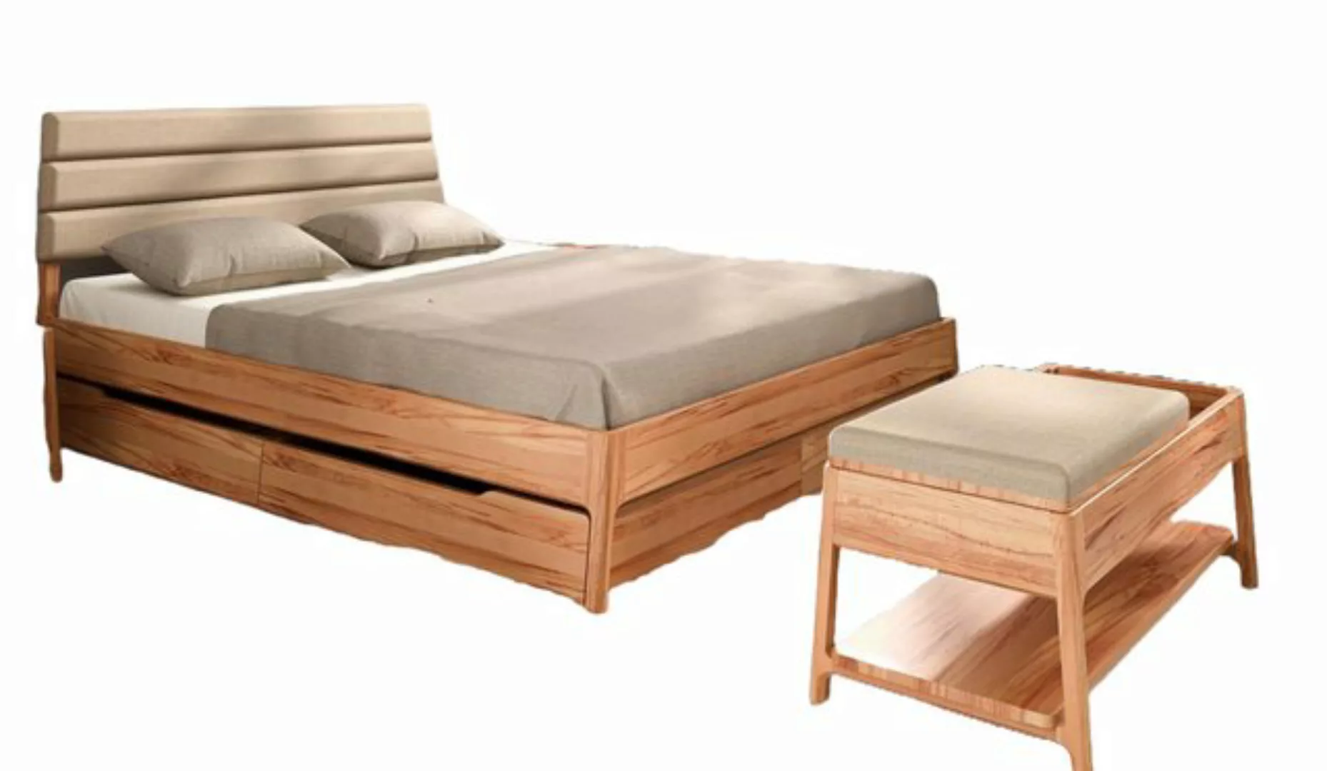 Natur24 Einzelbett Bett Swig 2 Sonderl. 160x220 Kernbuche Polsterkopfteil B günstig online kaufen