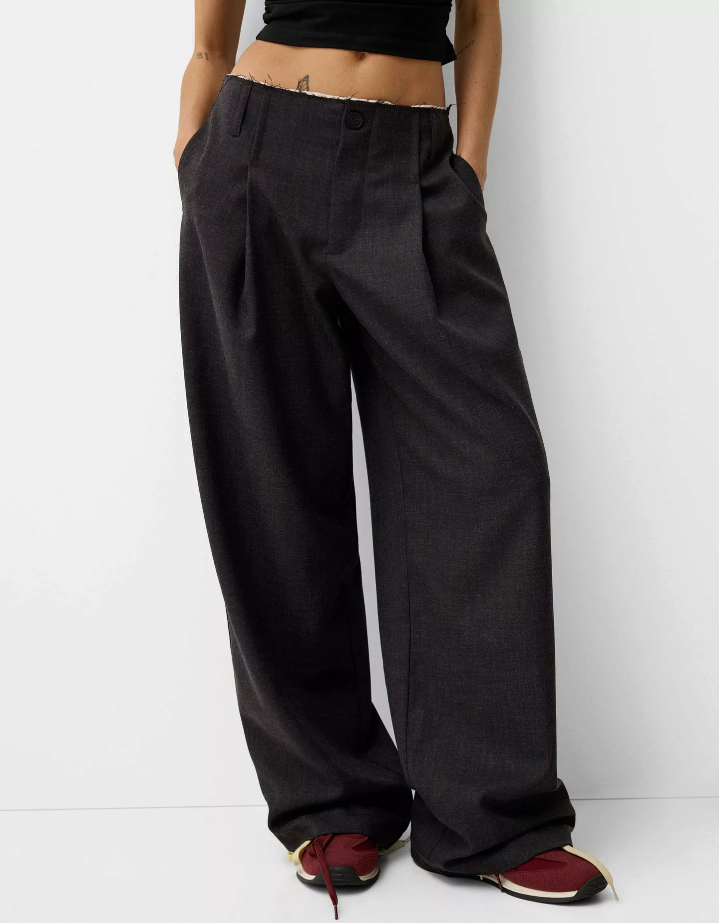 Bershka Tailoring-Hose Damen 42 Grau günstig online kaufen