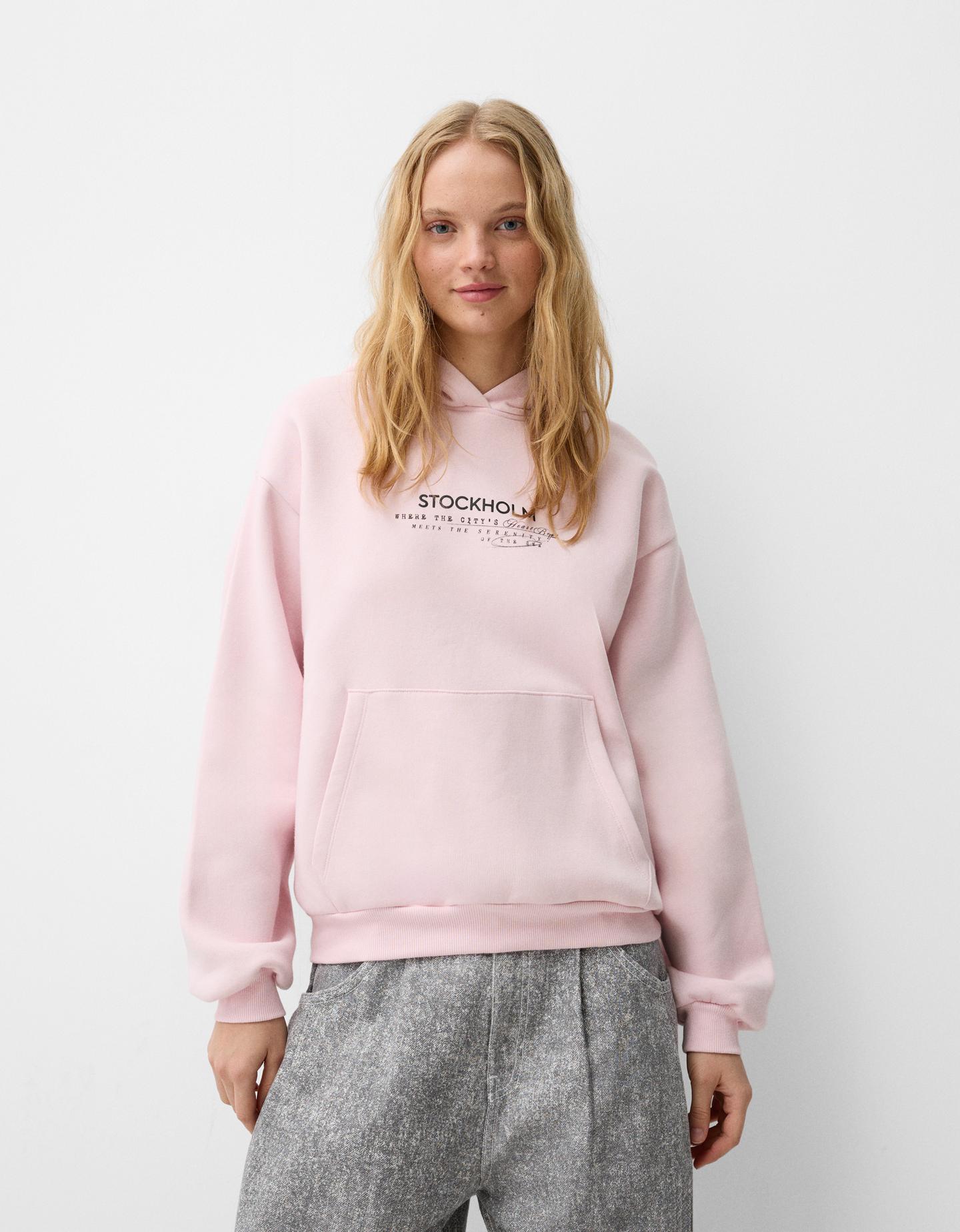 Bershka Hoodie Mit Print Damen S Rosa günstig online kaufen