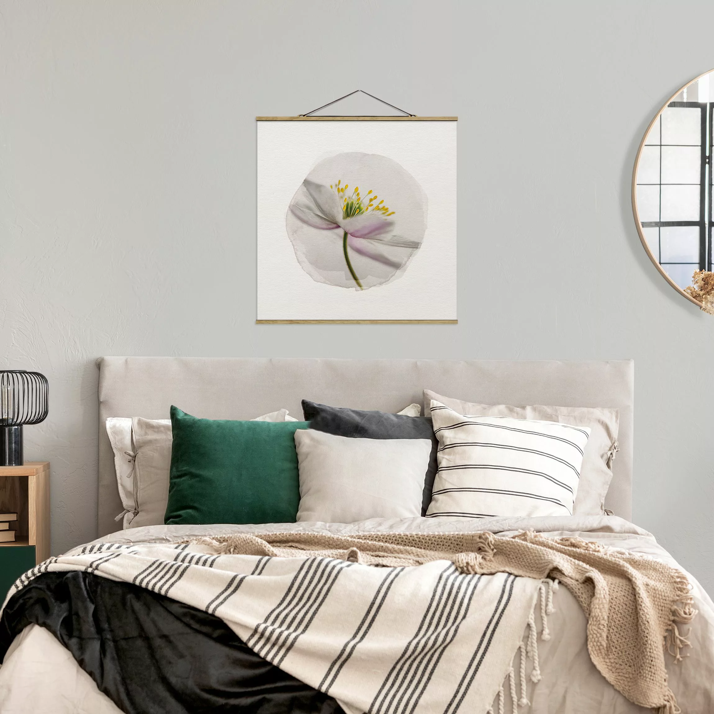 Stoffbild Blumen mit Posterleisten - Quadrat Wasserfarben - Nemorosa günstig online kaufen