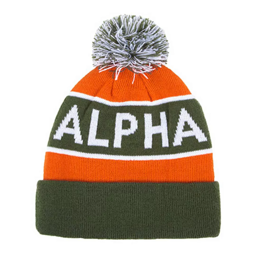Alpha Industries Block Bobble Mütze One Size Darkgreen / Orange günstig online kaufen