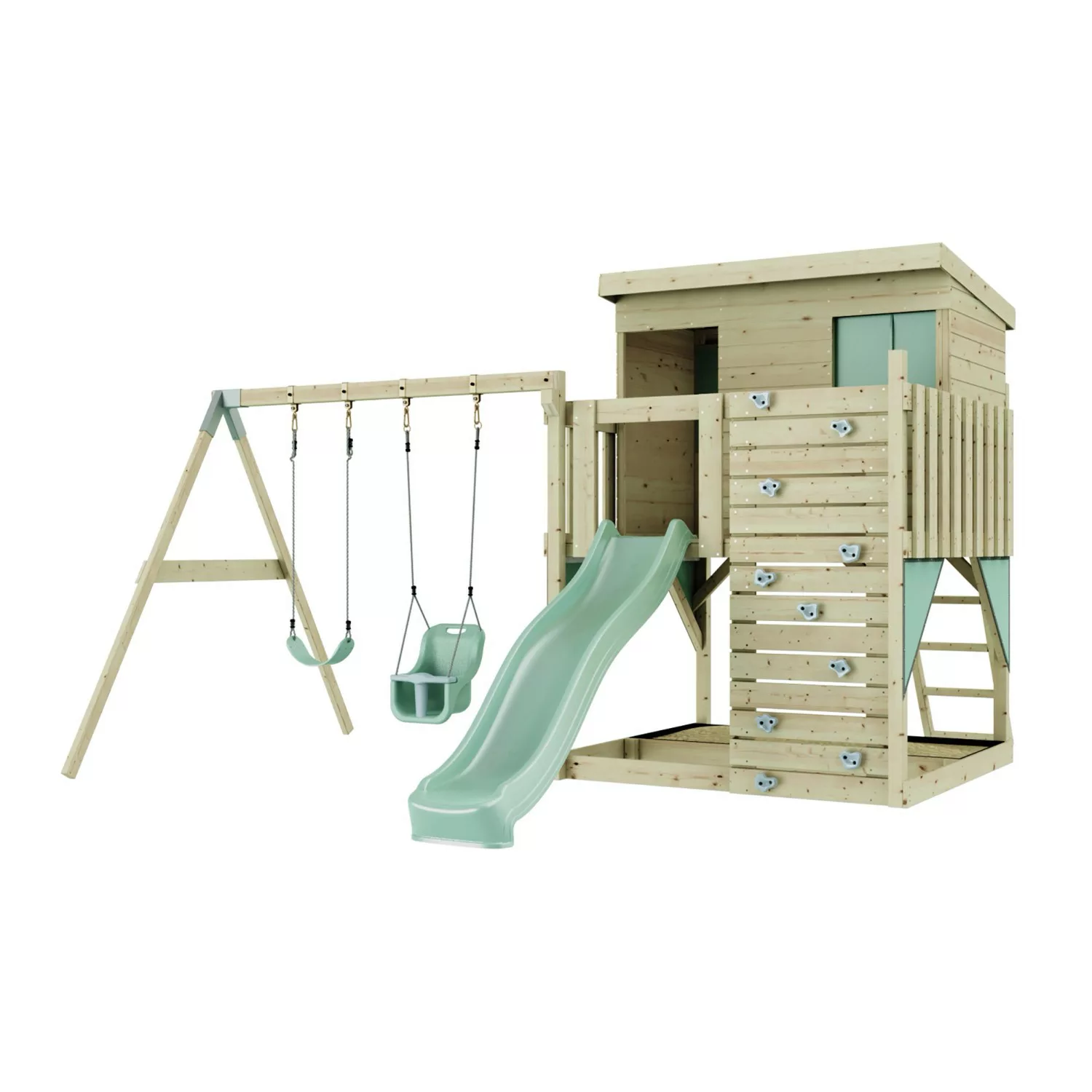 PolarPlay Spielturm Nils, mit Babyschaukel, Mintgrün günstig online kaufen