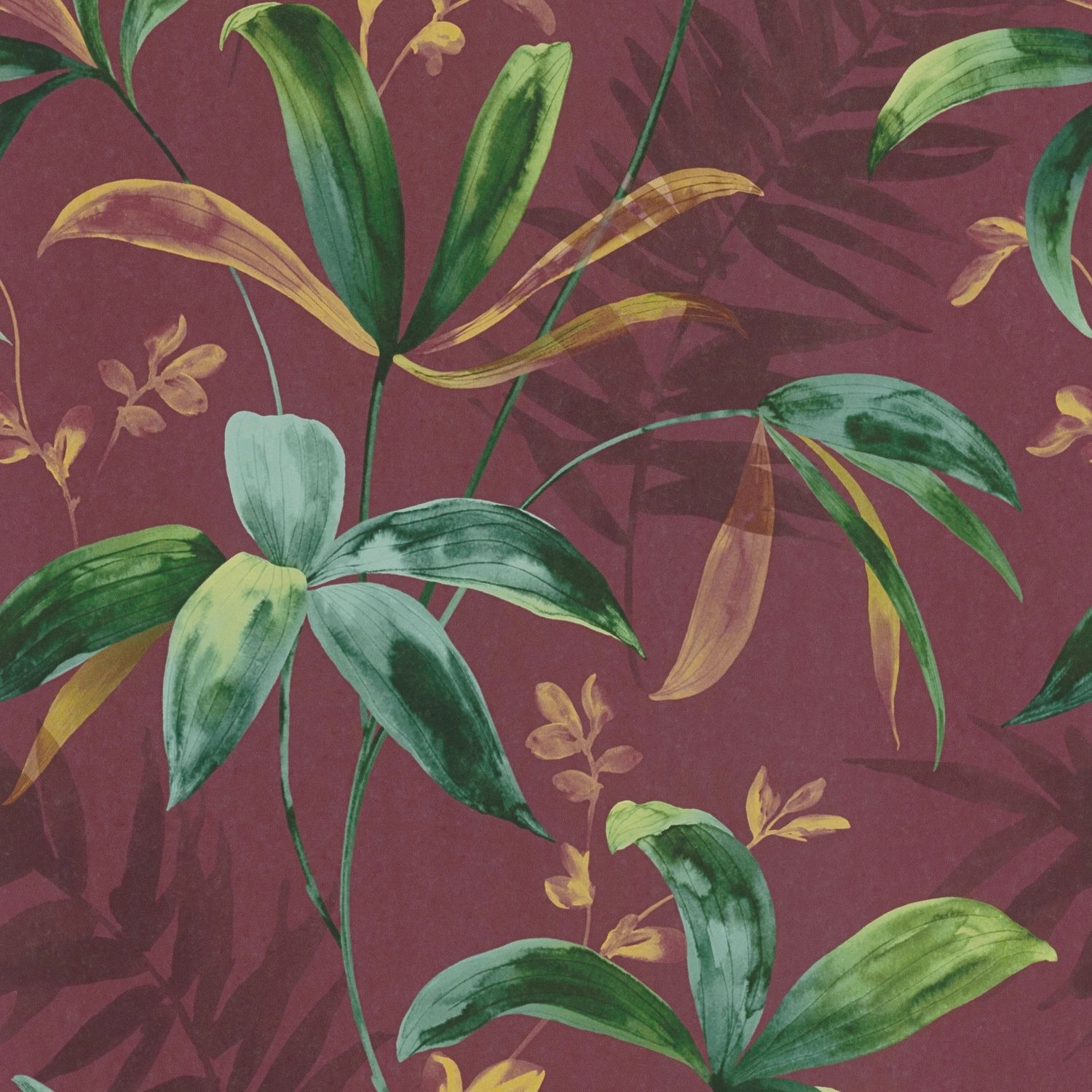 PROFHOME 377043-GU Natur Tapete Dschungel Matt Rot Grün Gelb 0,53 m x 10,05 günstig online kaufen