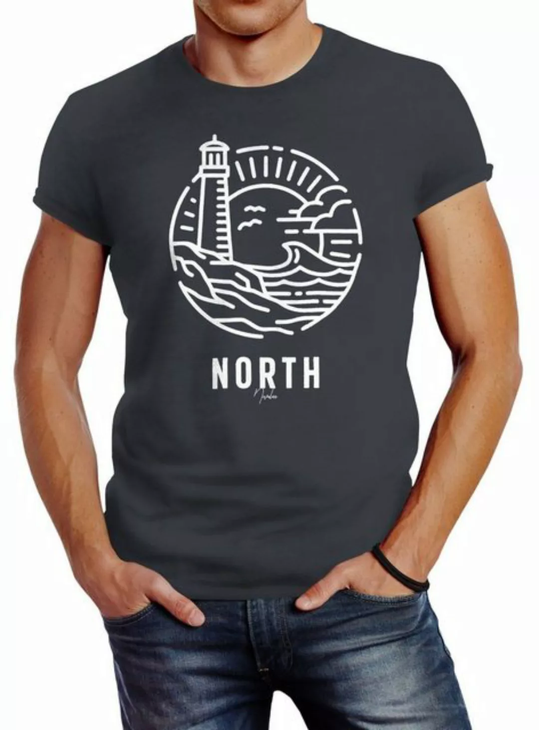 Neverless Print-Shirt Herren T-Shirt Logo Outline Art maritim Leuchtturm We günstig online kaufen