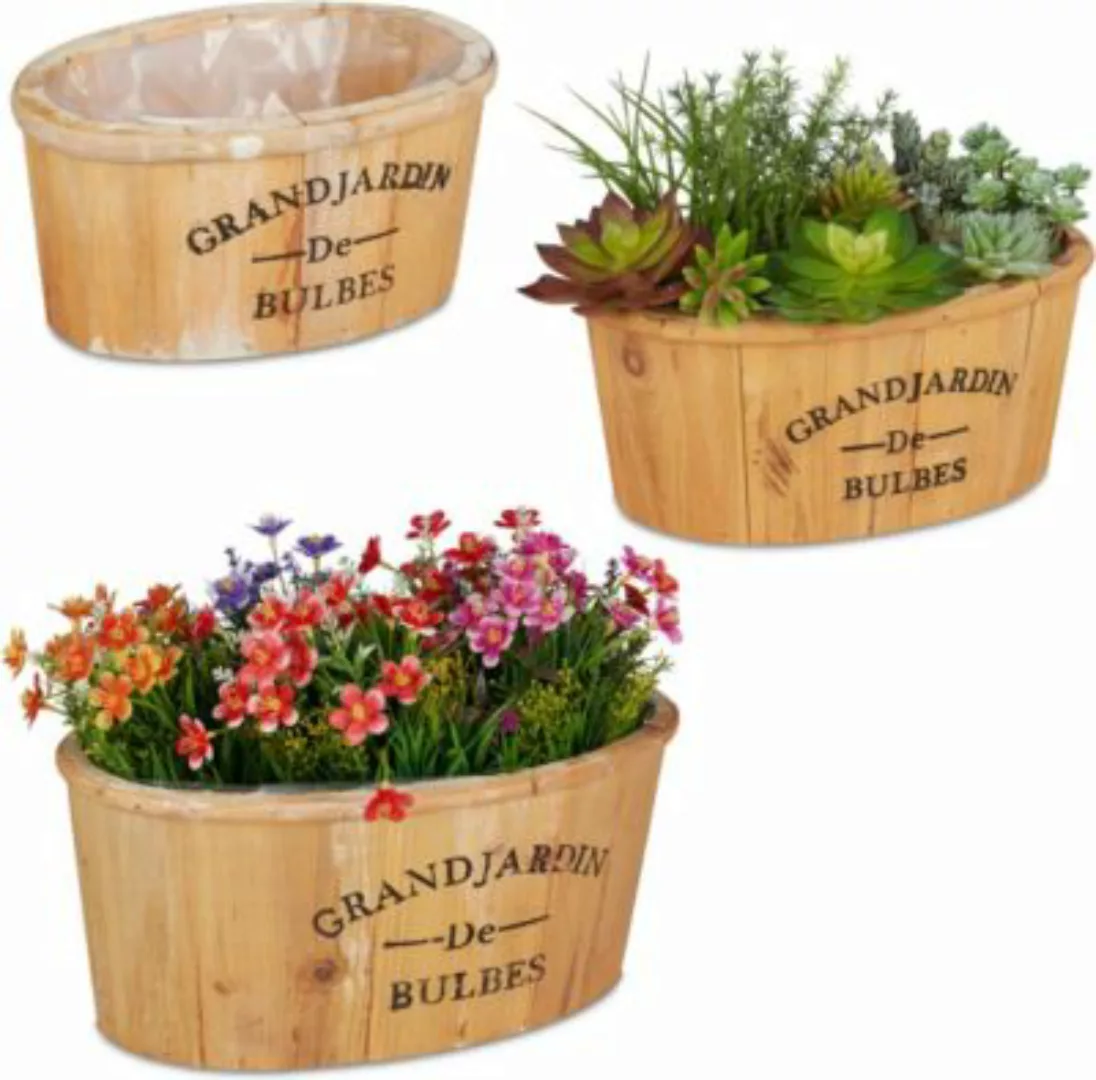 relaxdays Blumenkasten Holz 3er Set braun günstig online kaufen