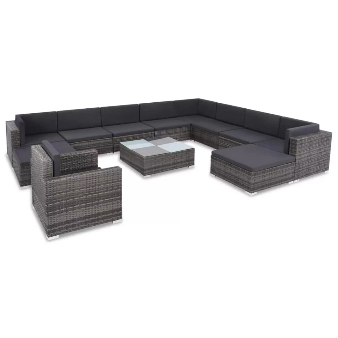 12-tlg. Garten-lounge-set Mit Auflagen Poly Rattan Grau günstig online kaufen