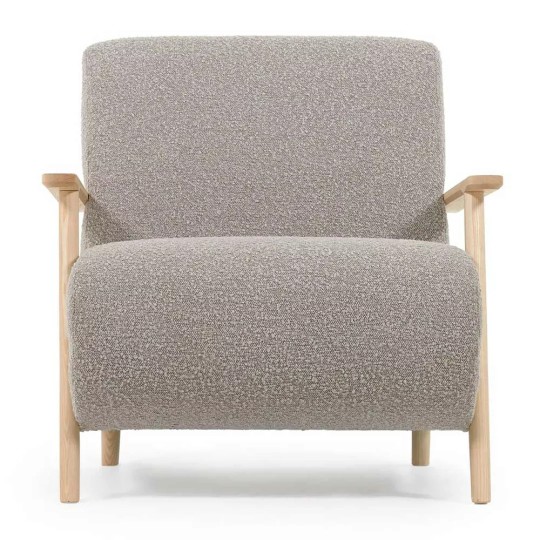 Retro Stil Lounge Sessel aus Chenillegewebe Holz Armlehnen günstig online kaufen