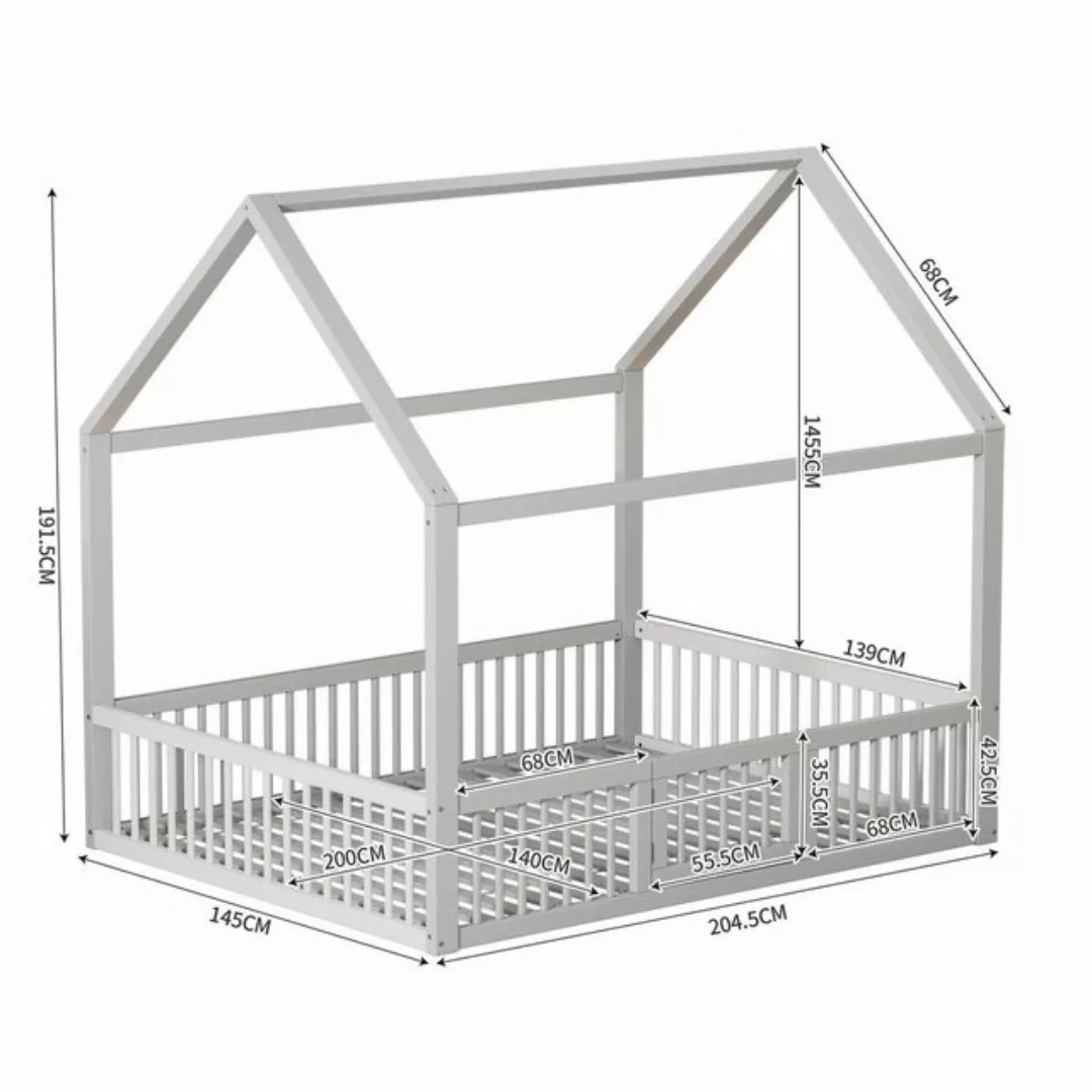 HAUSS SPLOE Kinderbett 140*200cm mit Türchen und Zaun Hausbett aus Kiefer u günstig online kaufen