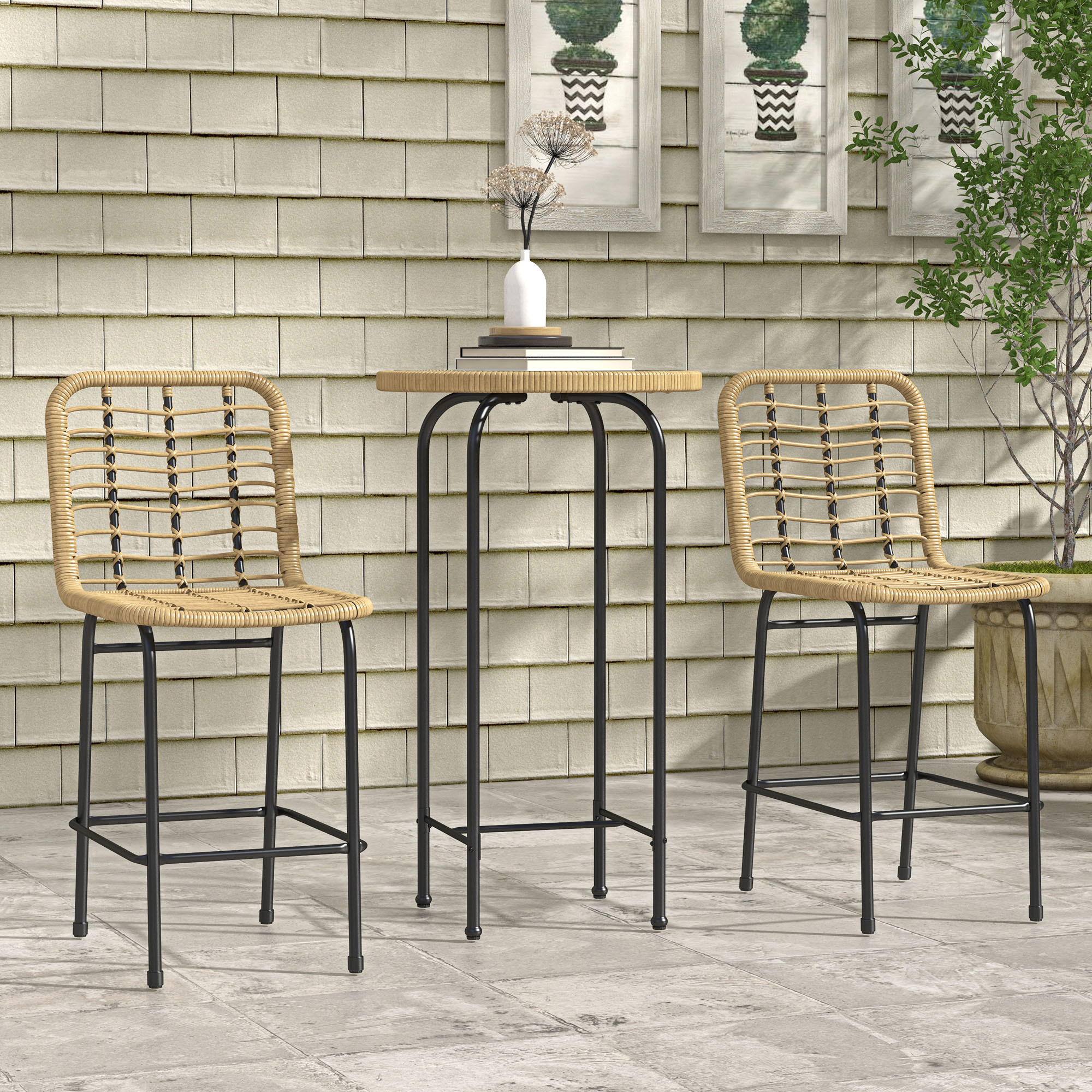 Outsunny Gartenbar-Set Bistrot-Set 3-teilig 1 runder hoher Bohème-Design-Ti günstig online kaufen