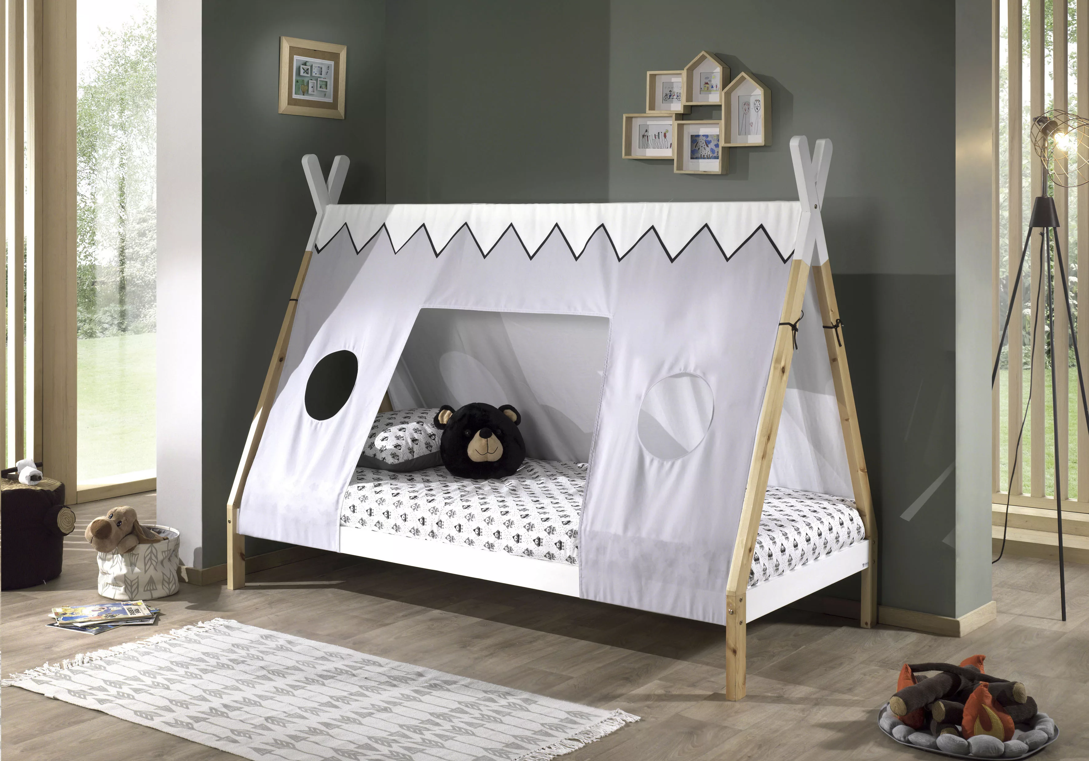 Vipack Kinderbett »Tipi«, mit Rolllattenrost und Zeltdach, wahlweise mit Sc günstig online kaufen