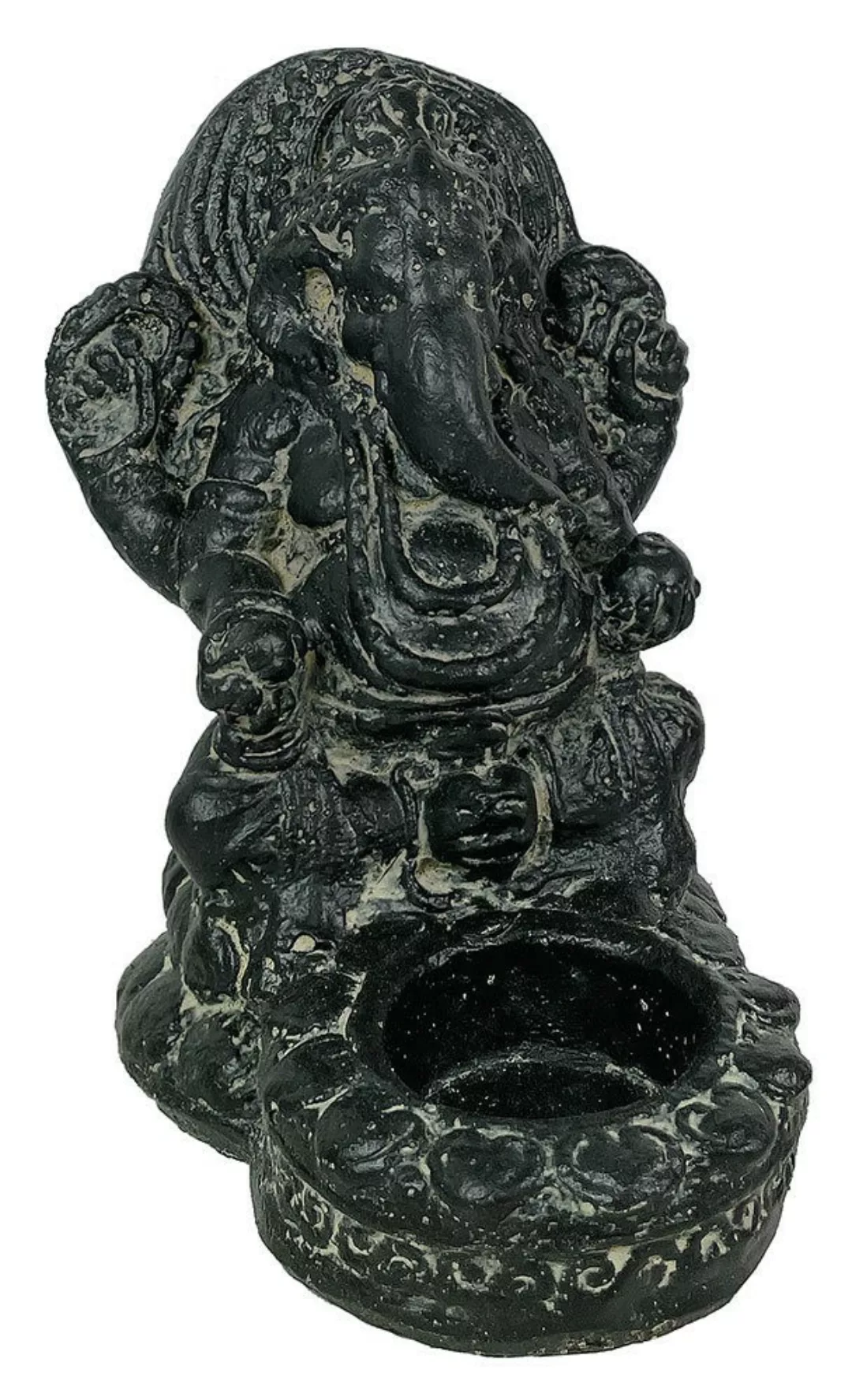 Ganesha Figur mit Kerzenhalter Steinguss Statue Schwarz Hindu Gottheit 15cm günstig online kaufen