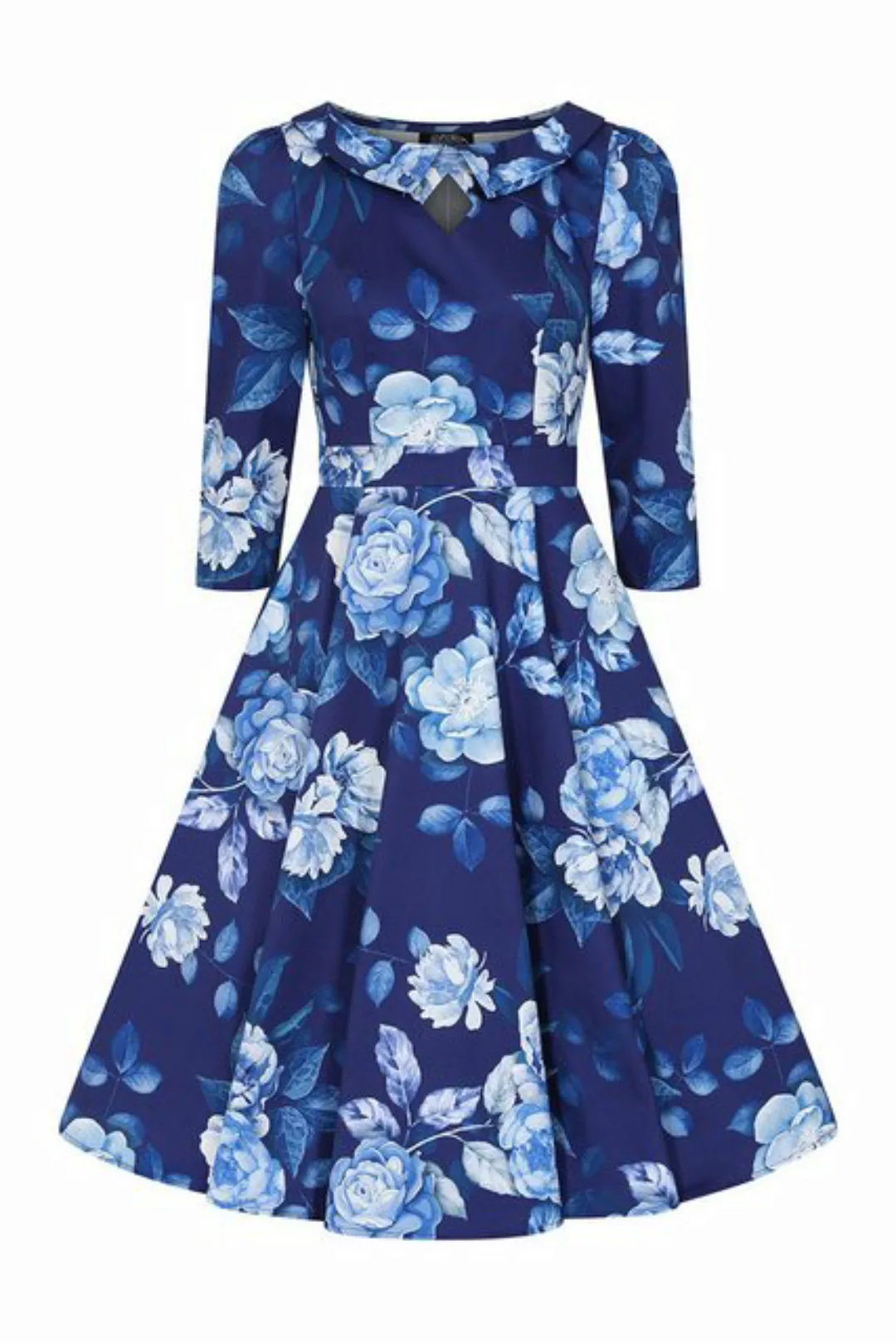 Hearts & Roses London A-Linien-Kleid Dafney Blue Floral Retro Vintage Rosen günstig online kaufen