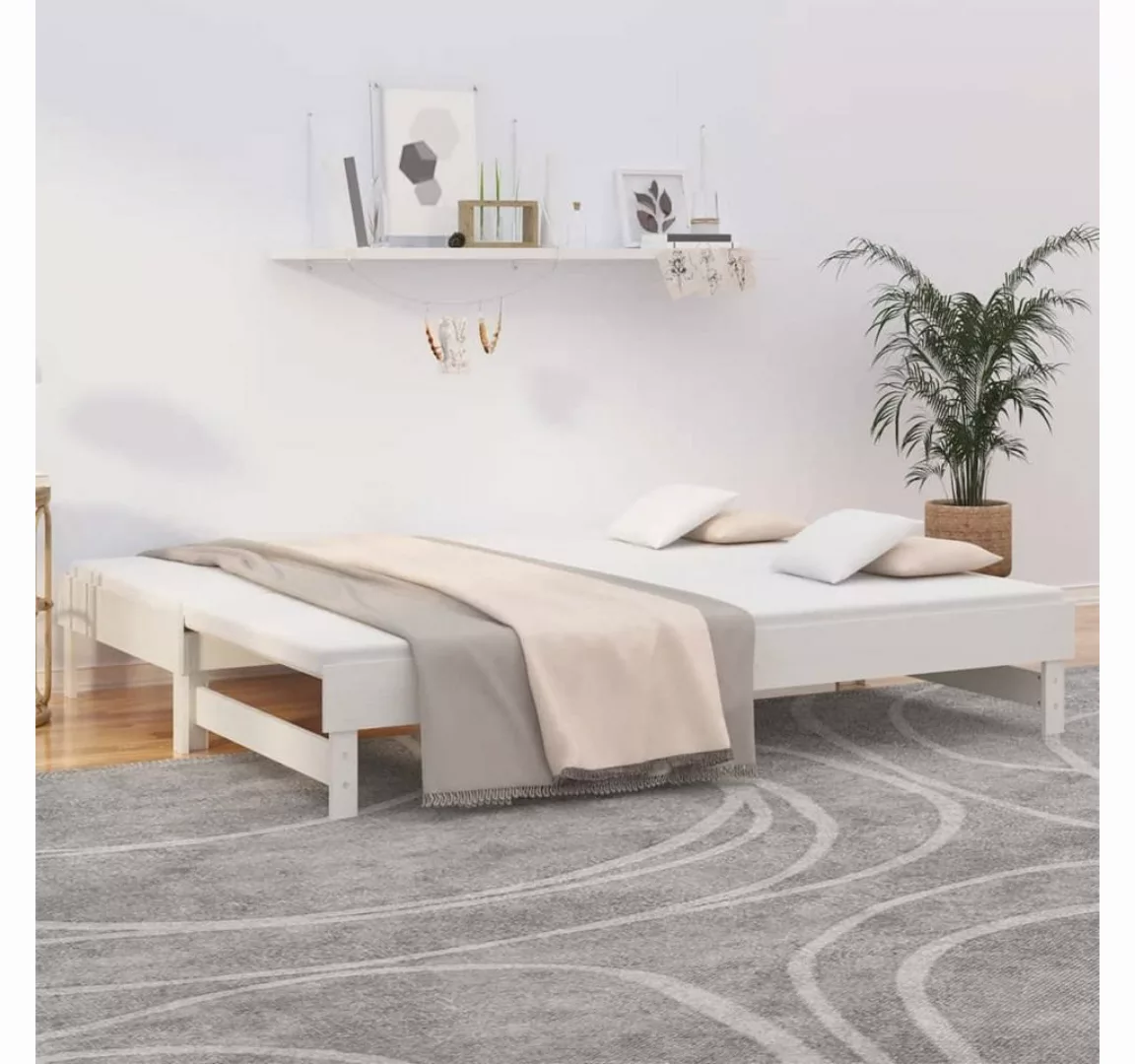 furnicato Bett Tagesbett Ausziehbar Weiß 2x(80x200) cm Massivholz Kiefer günstig online kaufen
