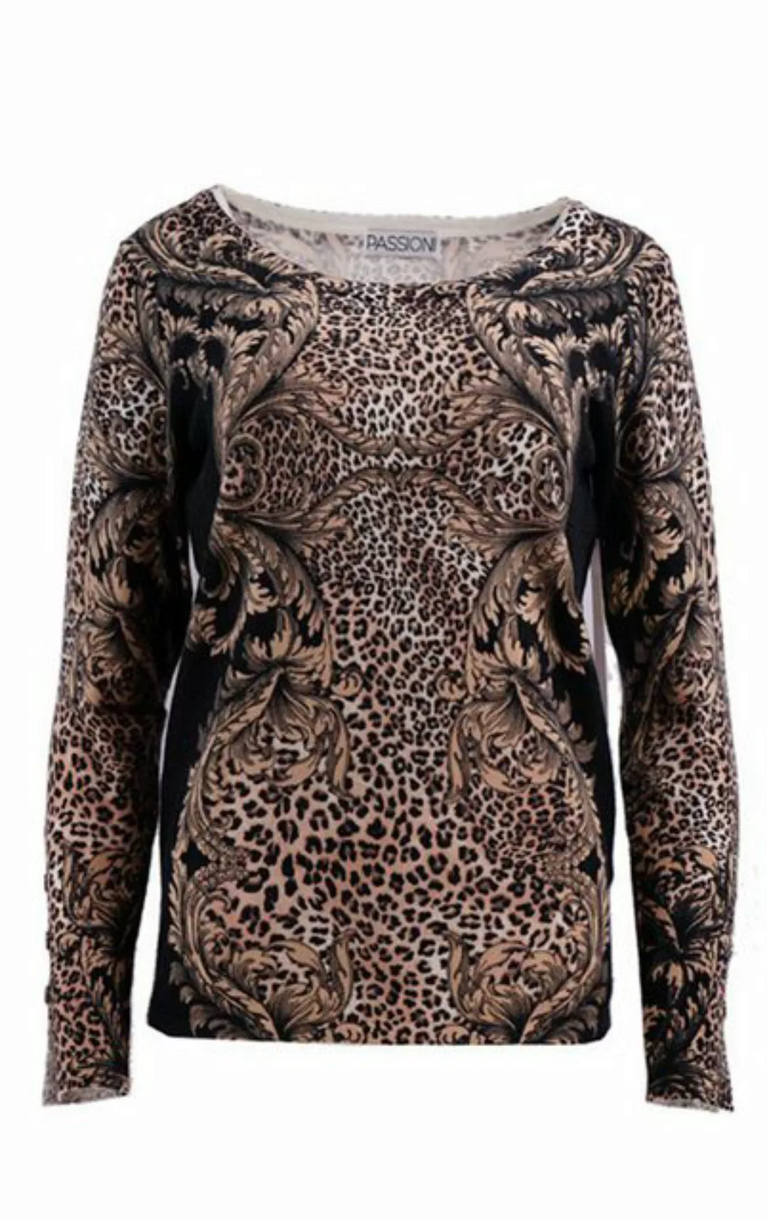 Passioni Strickpullover mit Leoparden- und dekorativem Print günstig online kaufen