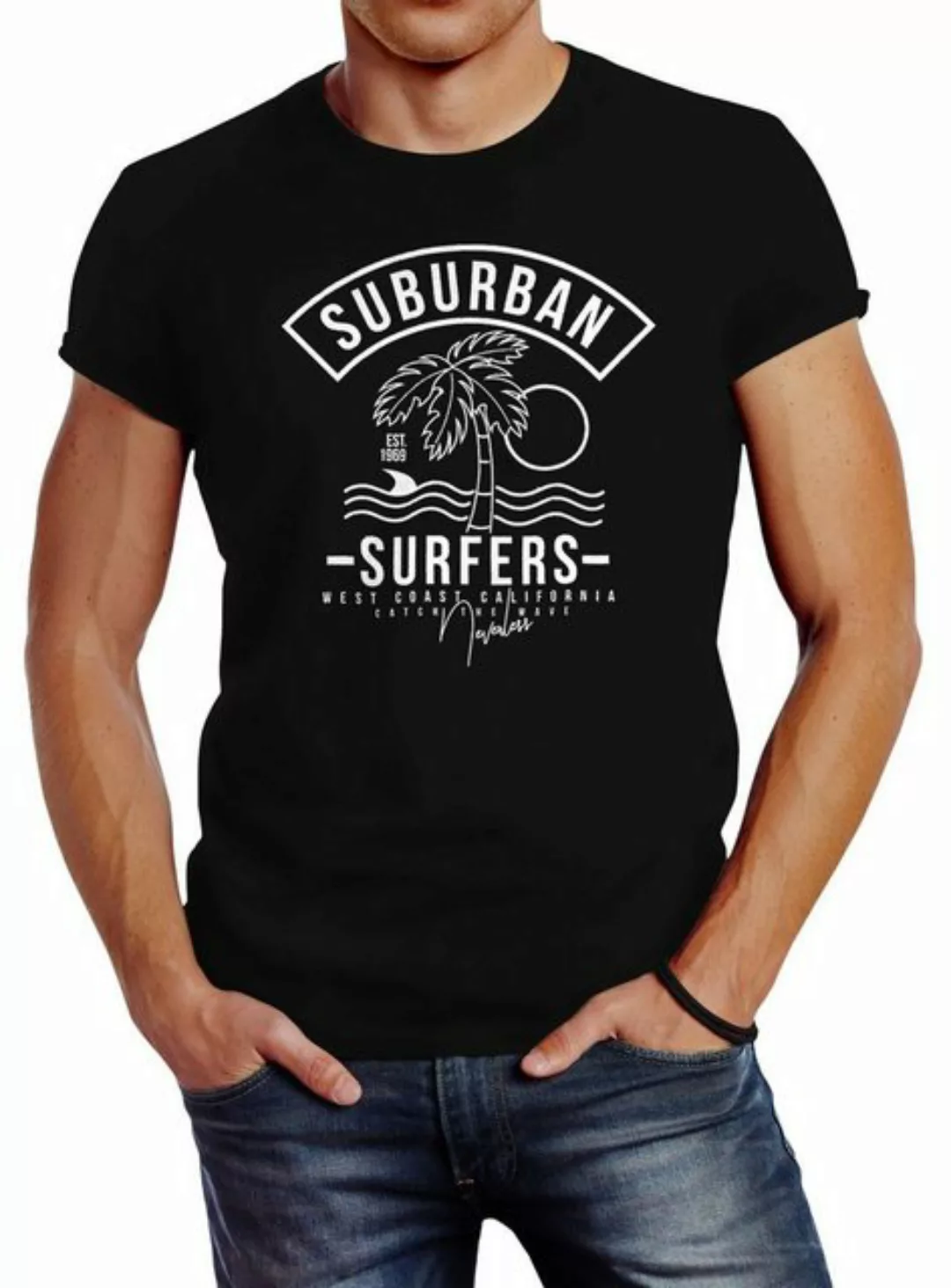 Neverless Print-Shirt Herren T-Shirt Suburban Surfers West Coast California günstig online kaufen