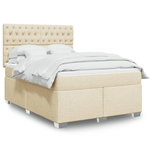 vidaXL Boxspringbett, Boxspringbett mit Matratze Creme 140x190 cm Stoff günstig online kaufen