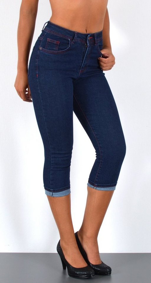 ESRA Caprijeans Damen 3/4 Capri Jeans Hoch-Bund Sommer Hose kurze Jeans Sho günstig online kaufen