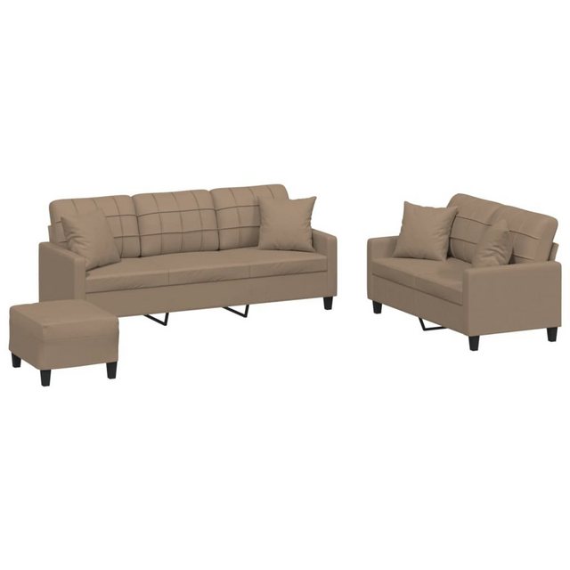 vidaXL Sofa 3-tlg. Sofagarnitur mit Kissen Cappuccino-Braun Kunstleder günstig online kaufen