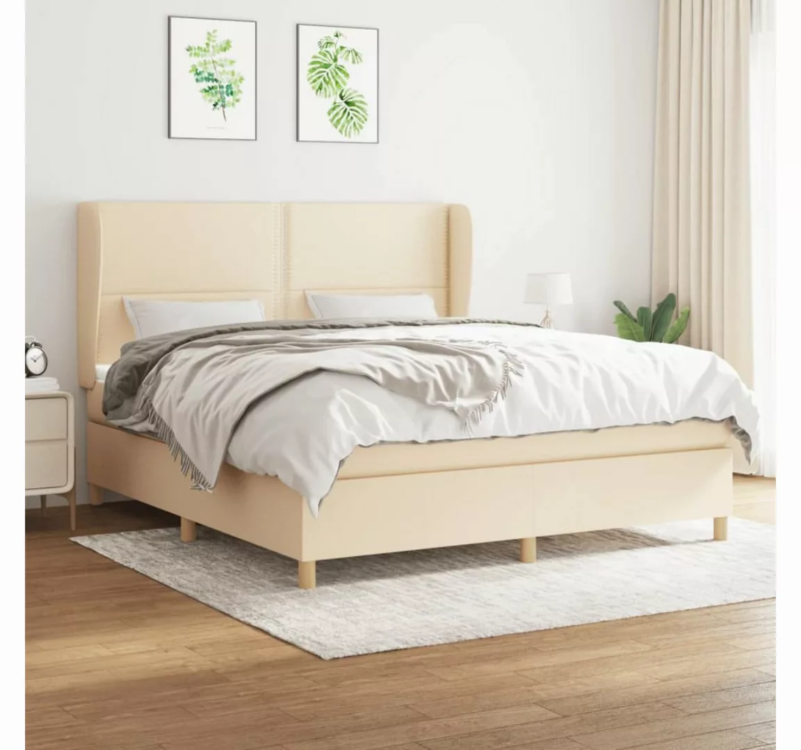 vidaXL Boxspringbett Boxspringbett mit Matratze Creme 160x200 cm Stoff Bett günstig online kaufen