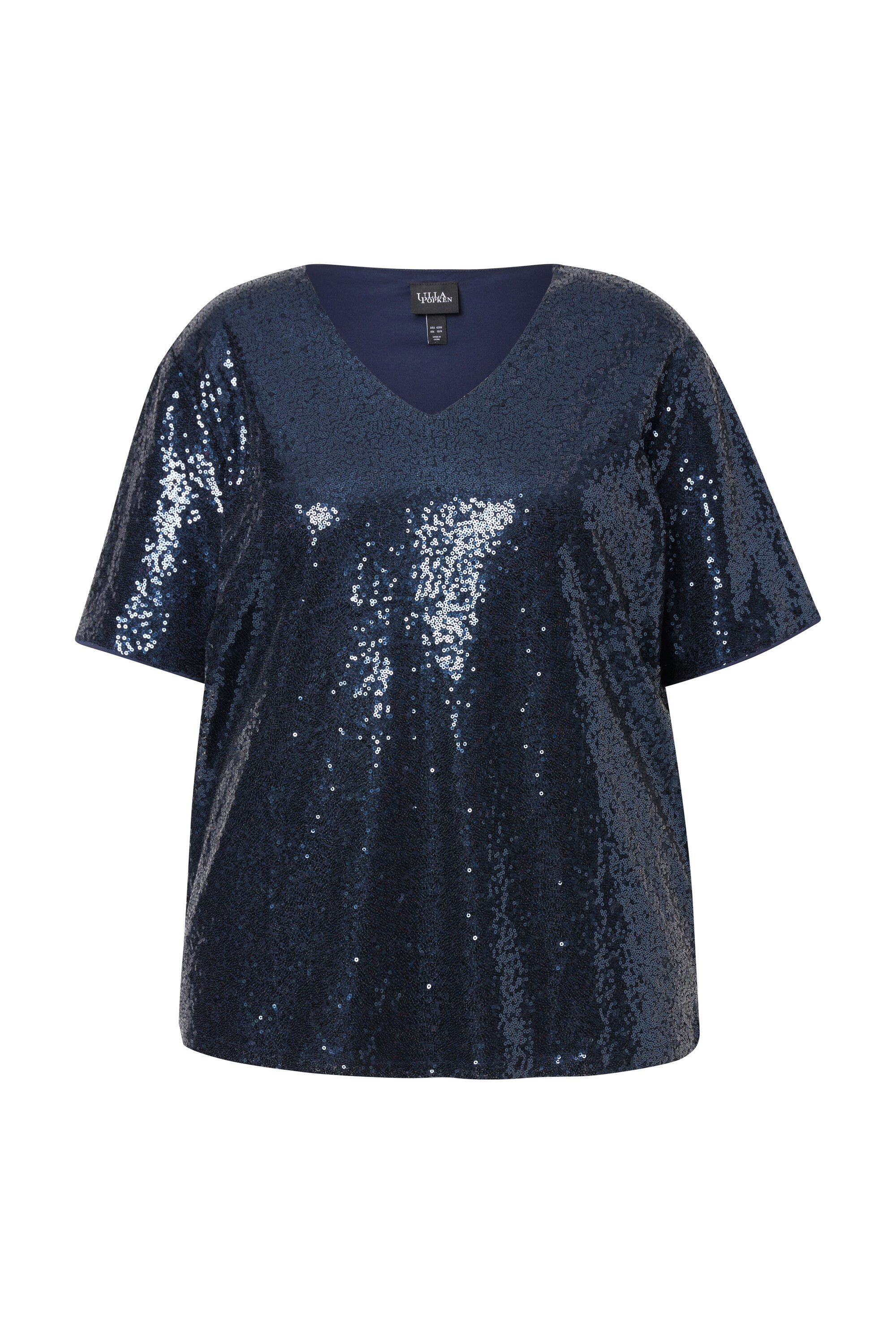 Ulla Popken Druckbluse Blusenshirt Pailletten V-Ausschnitt günstig online kaufen