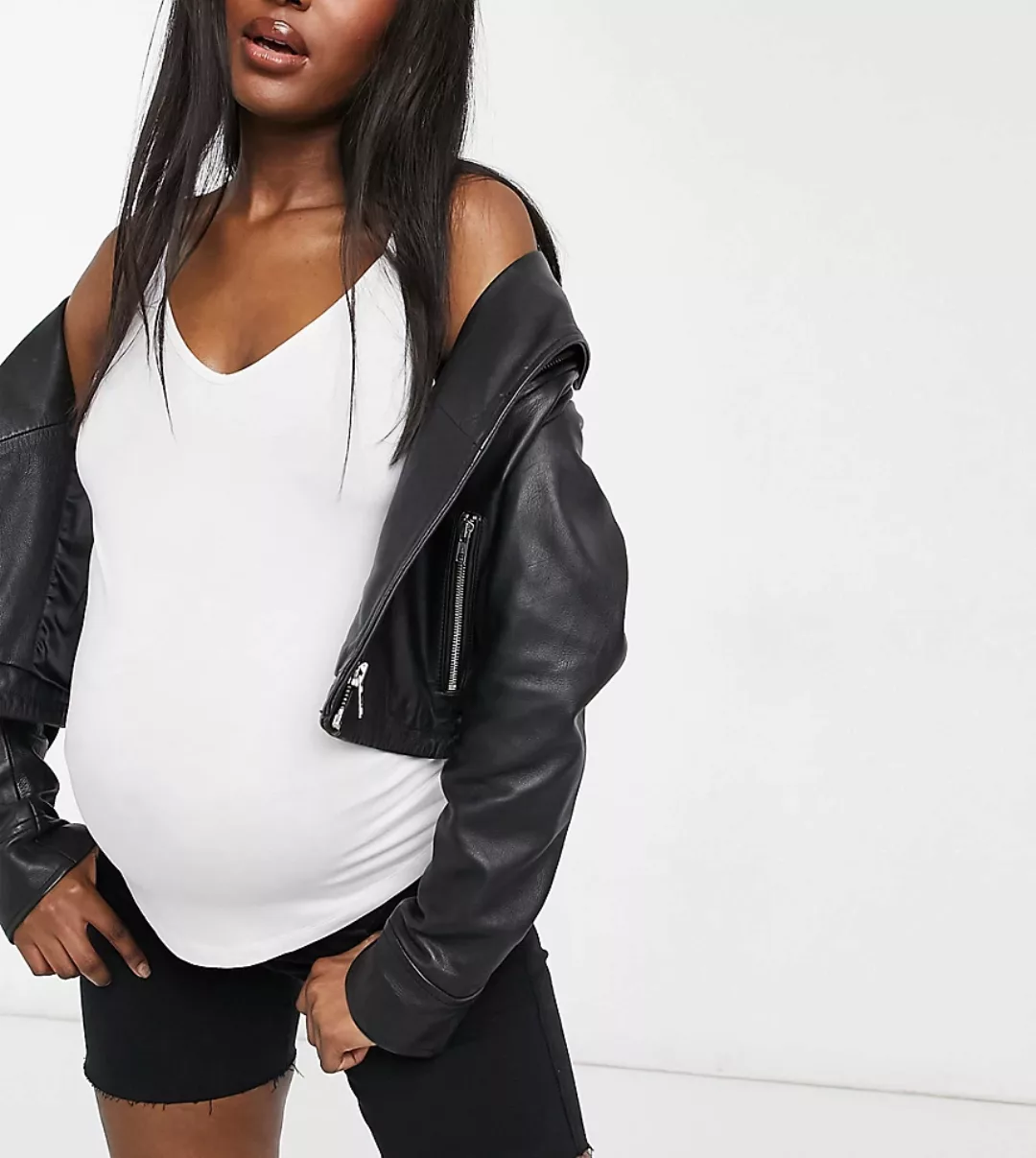 ASOS DESIGN Maternity – Ultimate – Weißes Trägershirt mit V-Ausschnitt günstig online kaufen