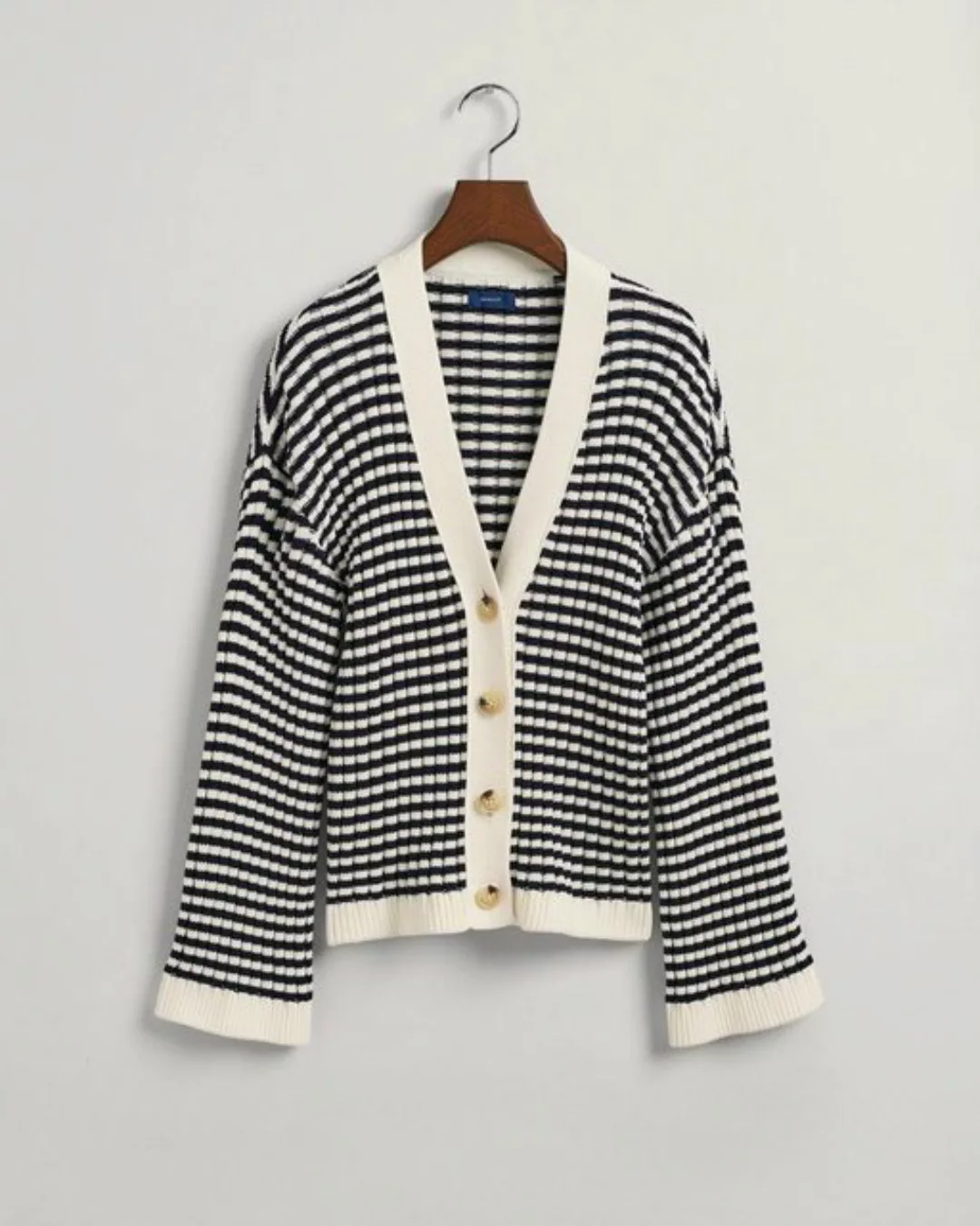 Gant Strickpullover STRIPE COTTON RIB V-NECK CARDIGAN, EVENING BLUE günstig online kaufen