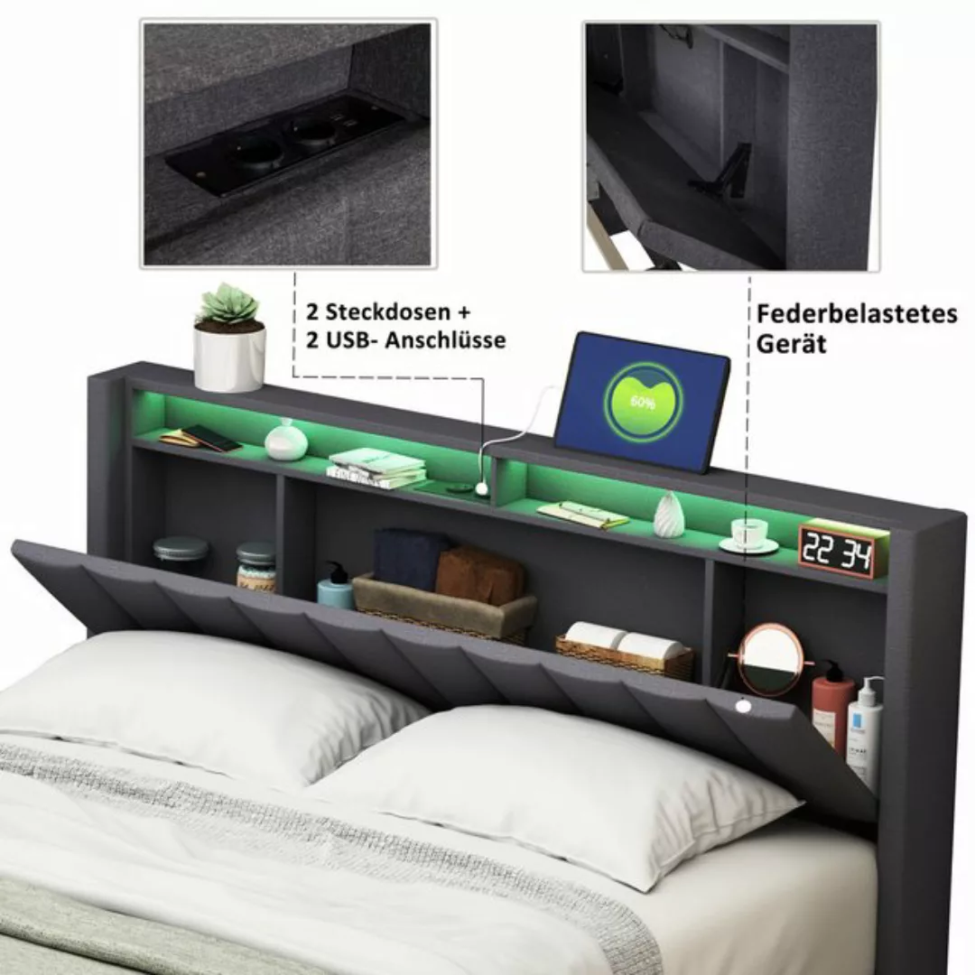 NMonet Polsterbett Doppelbett Stauraumbett (Mit Matratze), mit LED-Beleucht günstig online kaufen
