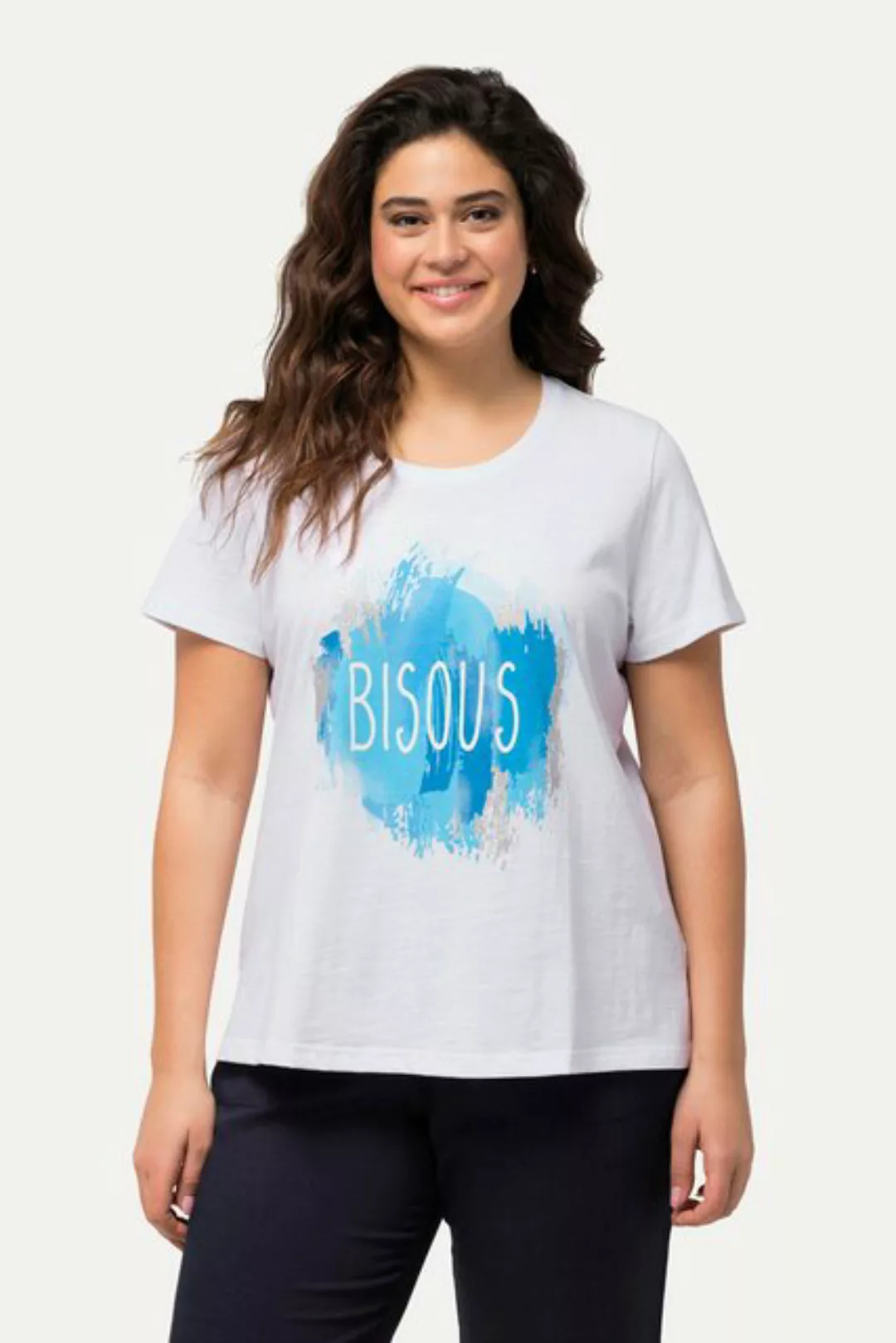 Ulla Popken Rundhalsshirt T-Shirt Bisous Rundhals Classic Halbarm günstig online kaufen