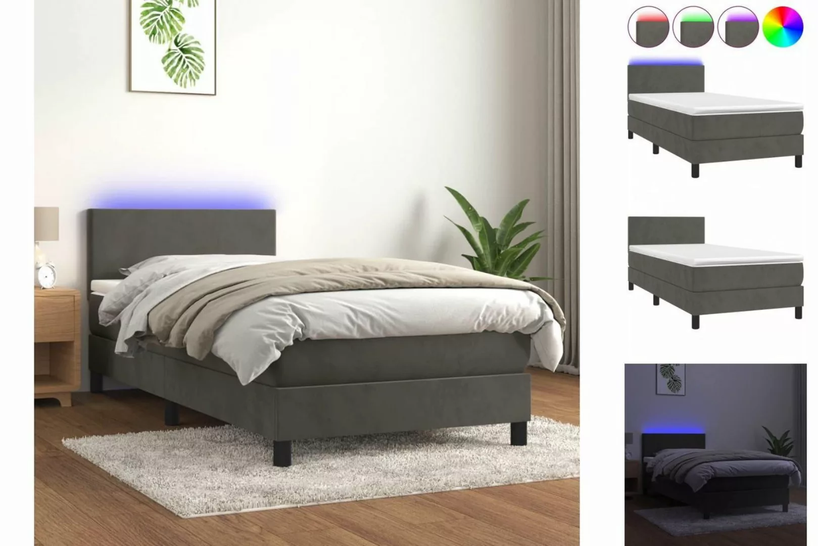 vidaXL Boxspringbett Bett Boxspringbett mit Matratze & LED Samt (100 x 200 günstig online kaufen