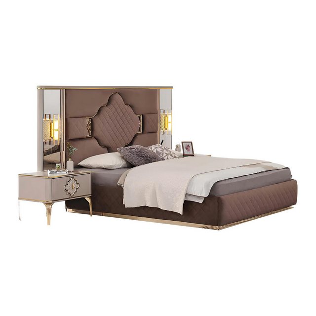 JVmoebel Bett Braun-Beige Exklusive Schlafzimmer Garnitur Doppelbett 2x Nac günstig online kaufen