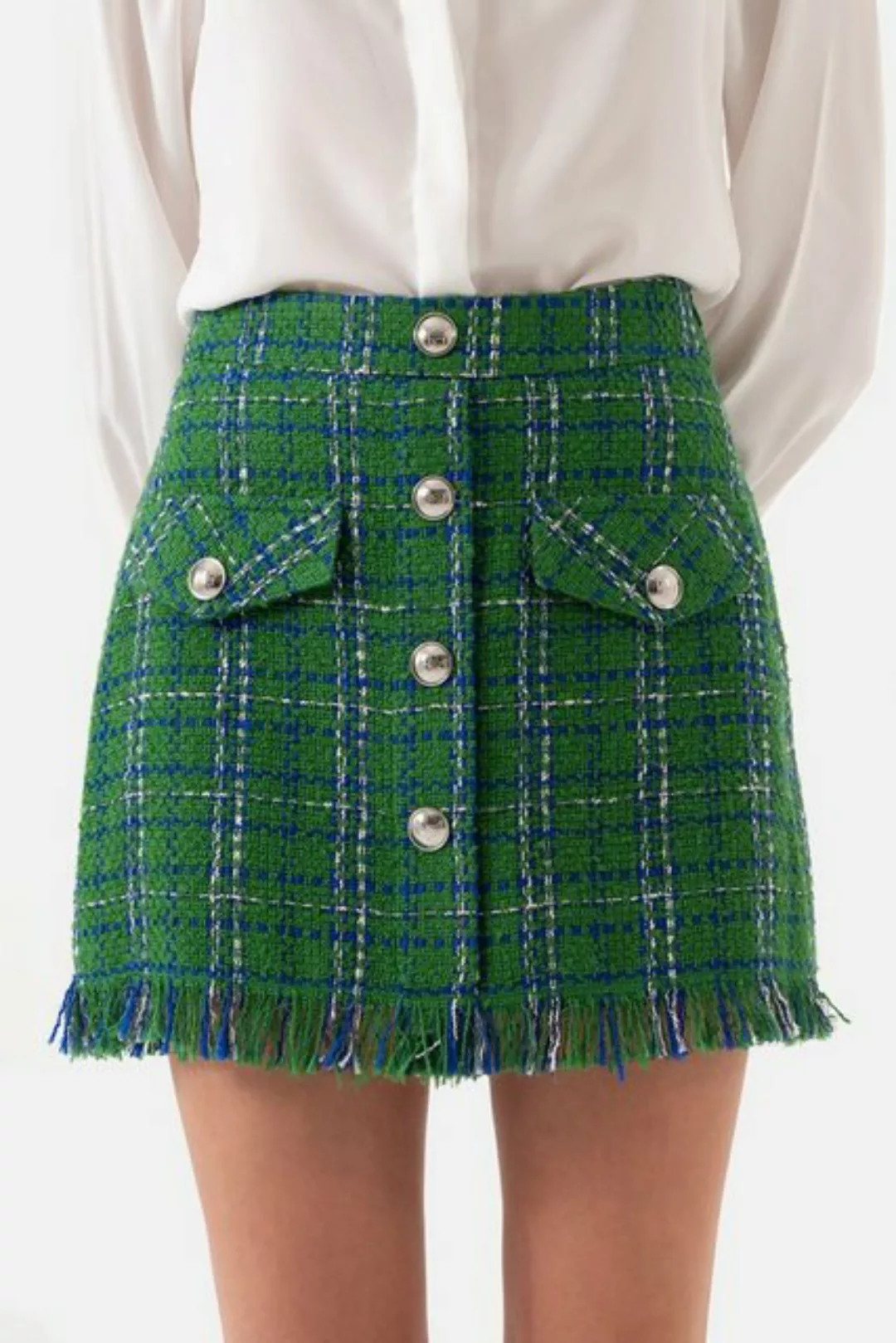 Just Like You Minirock Tweed für Damen mit Karomuster und Quasten günstig online kaufen