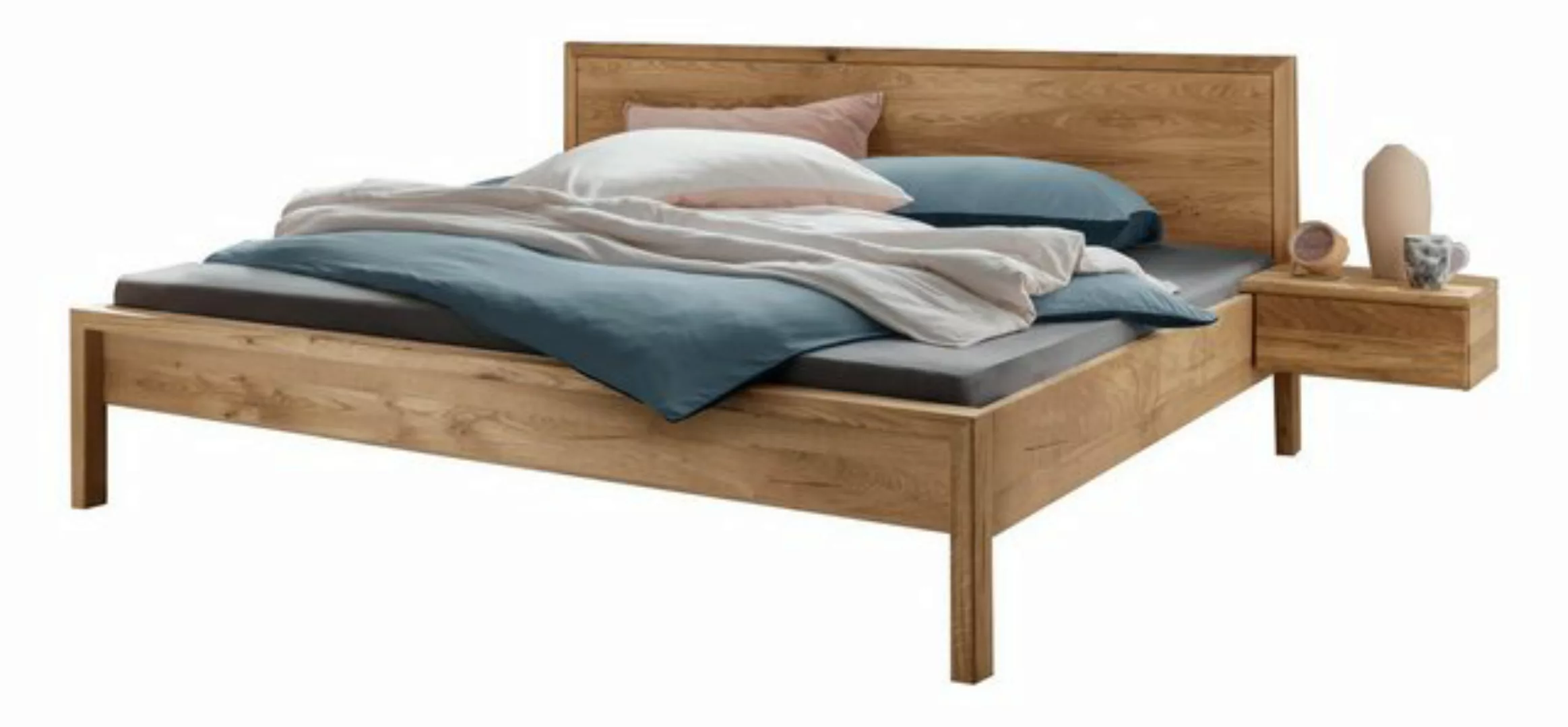 Natur24 Einzelbett Doppelbett Bett Aalbe 140x200 Eiche Massiv Holzkopfteil günstig online kaufen