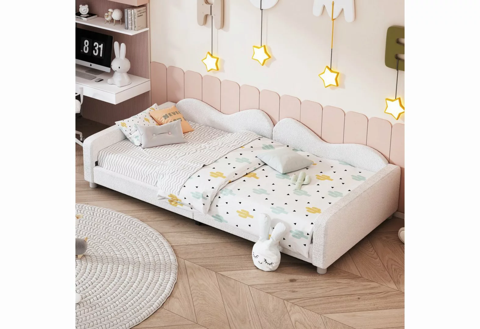 KoDise Schlafsofa mit Rückenlehne und Armlehnen Jugendbett Teddystoff Weiß günstig online kaufen