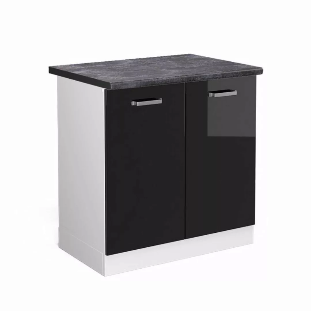 Vicco Spülenunterschrank R-Line, Schwarz Hochglanz/Weiß, 80 cm, AP Eiche günstig online kaufen