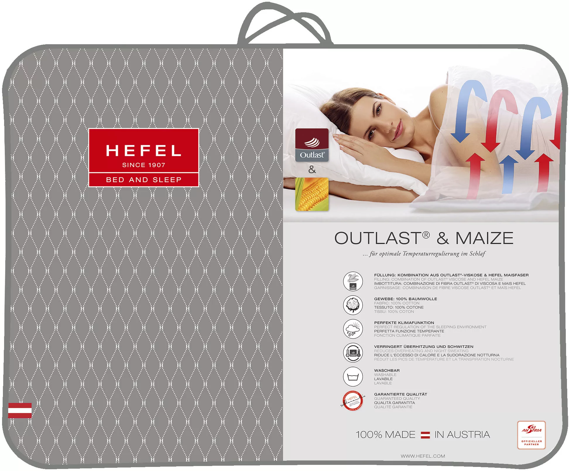 Hefel Kunstfaserbettdecke »Outlast® & Maize«, normal, Bezug 100% Baumwolle, günstig online kaufen