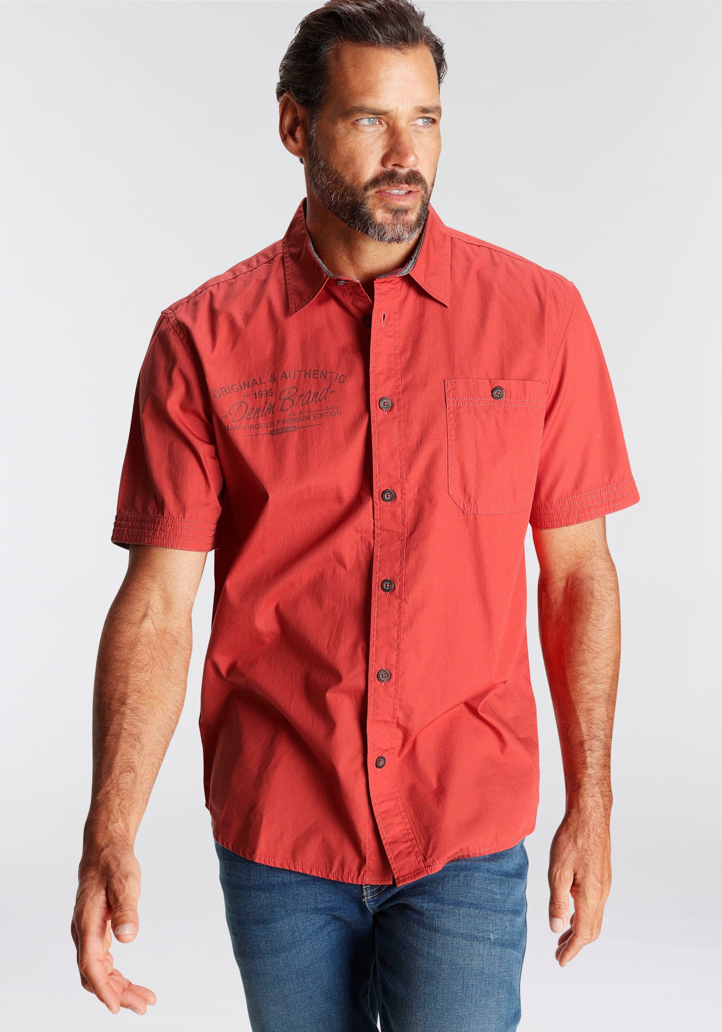 Man's World Kurzarmhemd mit kleinem Brustprint günstig online kaufen