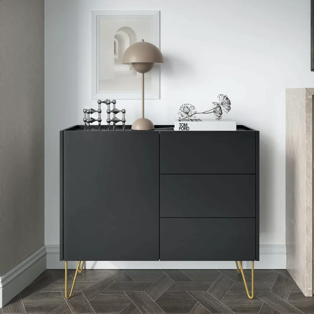 Sideboard 97cm in graphit, HERMOSILLO-160, Oberboden in Marmoroptik günstig online kaufen