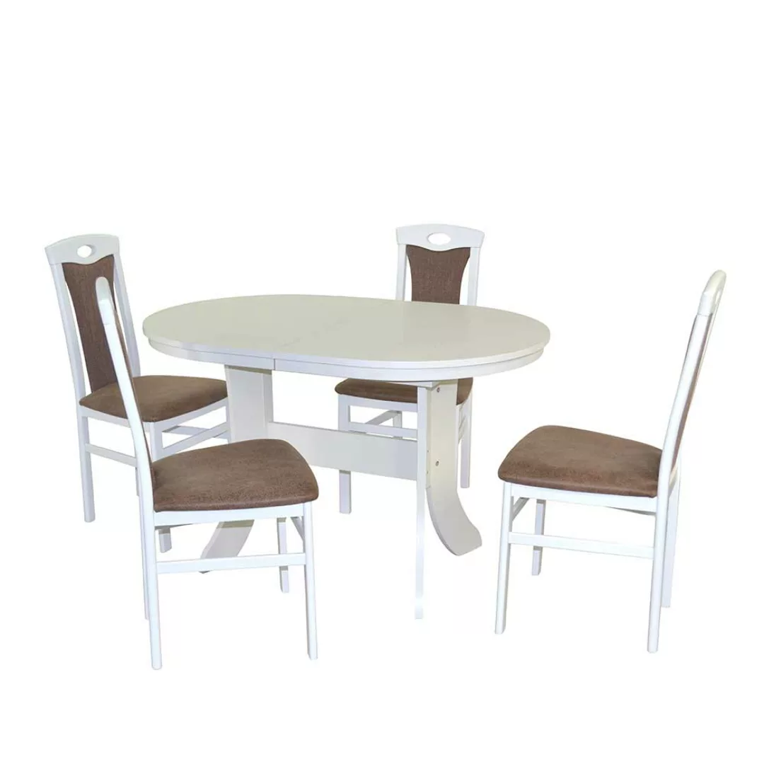 Sitzgruppe mit ovalem Ausziehtisch Weiß und Braun (fünfteilig) günstig online kaufen