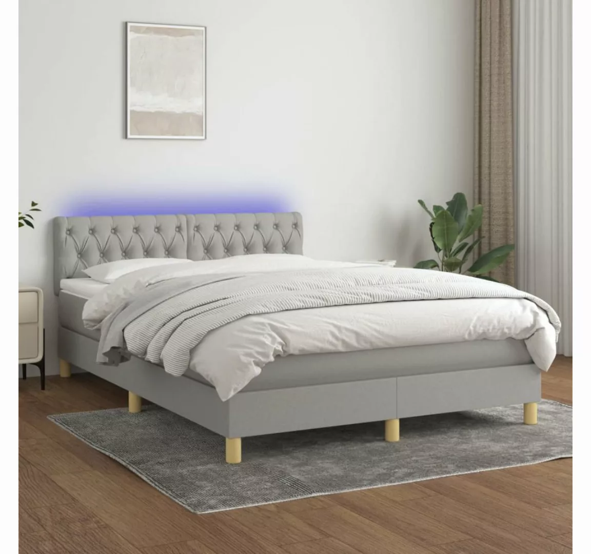 vidaXL Boxspringbett Boxspringbett mit Matratze LED Hellgrau 140x200 cm Sto günstig online kaufen