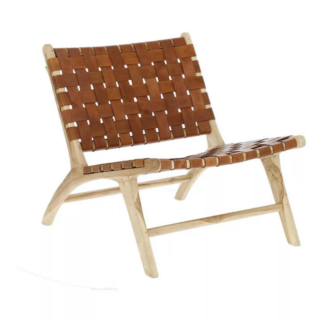 Sessel aus Teak Massivholz braunem Echtleder günstig online kaufen