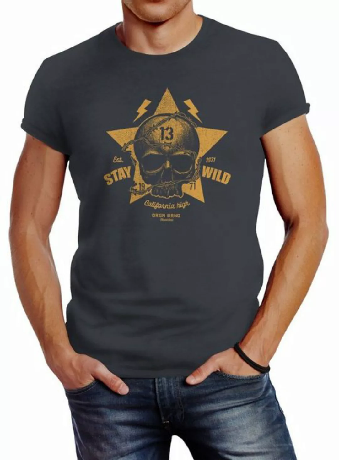 Neverless Print-Shirt Herren T-Shirt Printshirt Skull Totenkopf Motiv Stay günstig online kaufen