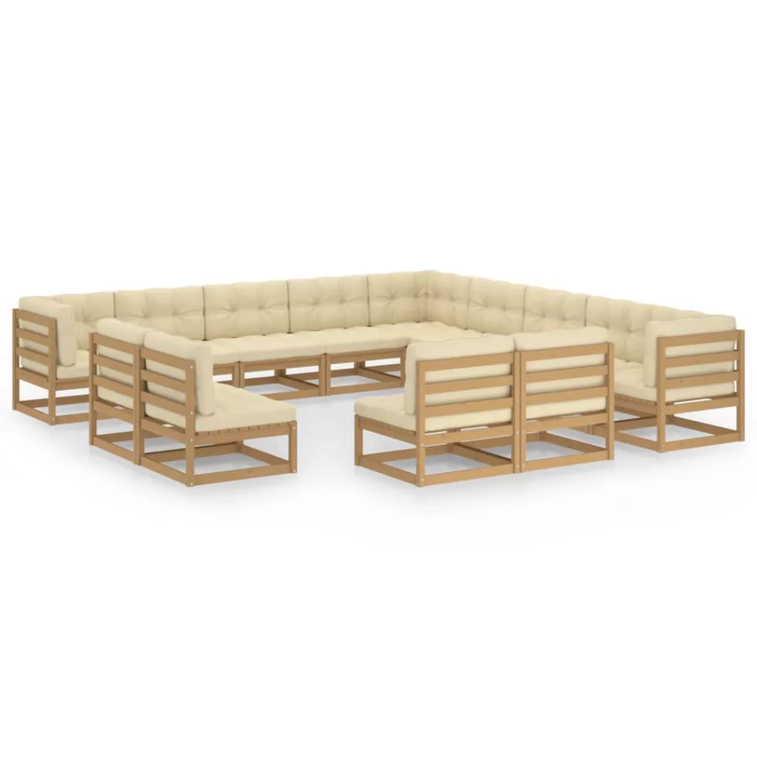 13-tlg. Garten-lounge-set Kissen Honigbraun Kiefer Massivholz günstig online kaufen