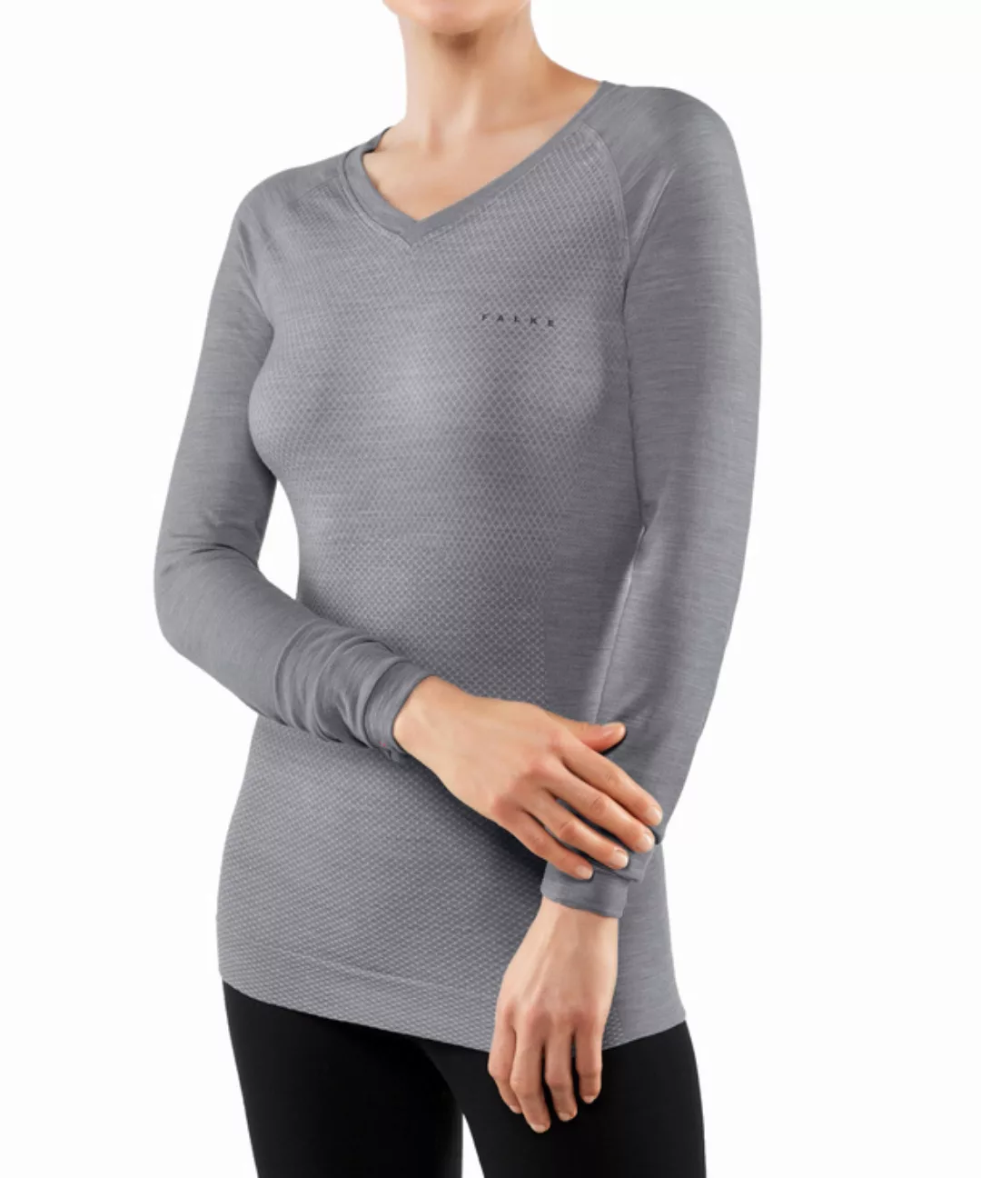 FALKE Damen Langarmshirt Wool-Tech Light, S, Grau, Uni, Schurwolle, 33463-3 günstig online kaufen